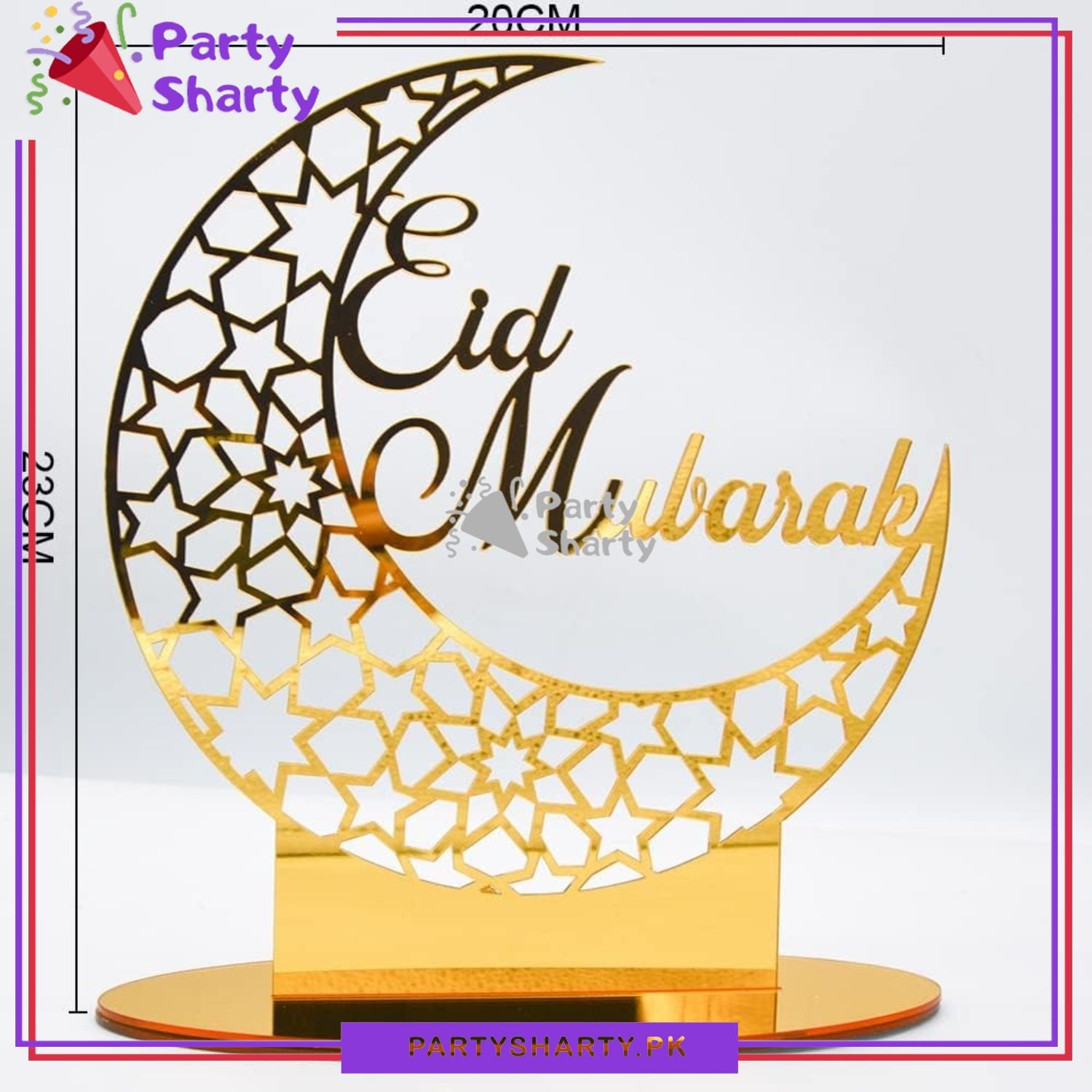 8inches Eid Mubarak Crescent Moon Shaped Acrylic Design Table Standee For Eid Decoration and Celebrations