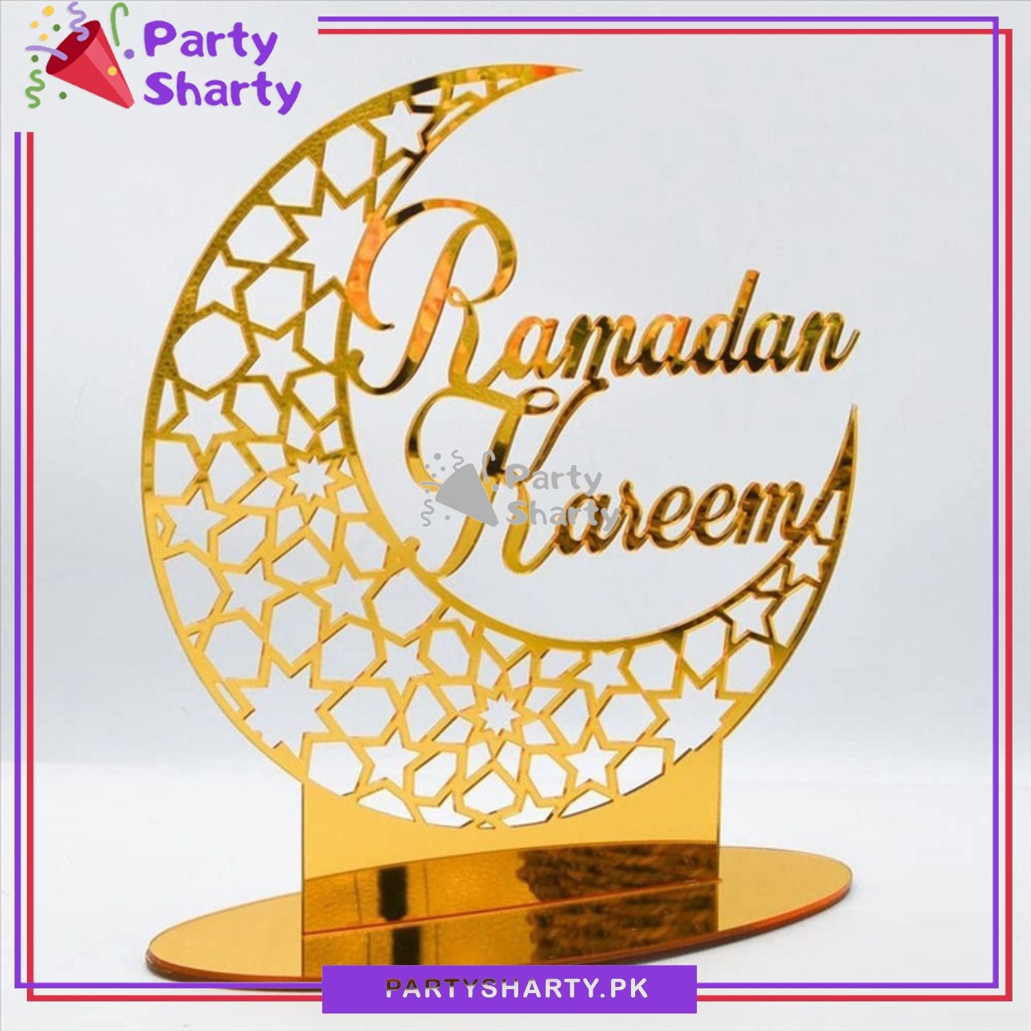 8inches Ramadan Kareem Crescent Moon Shaped Acrylic Design Table Standee For Ramadan Mubarak Decoration and Celebrations