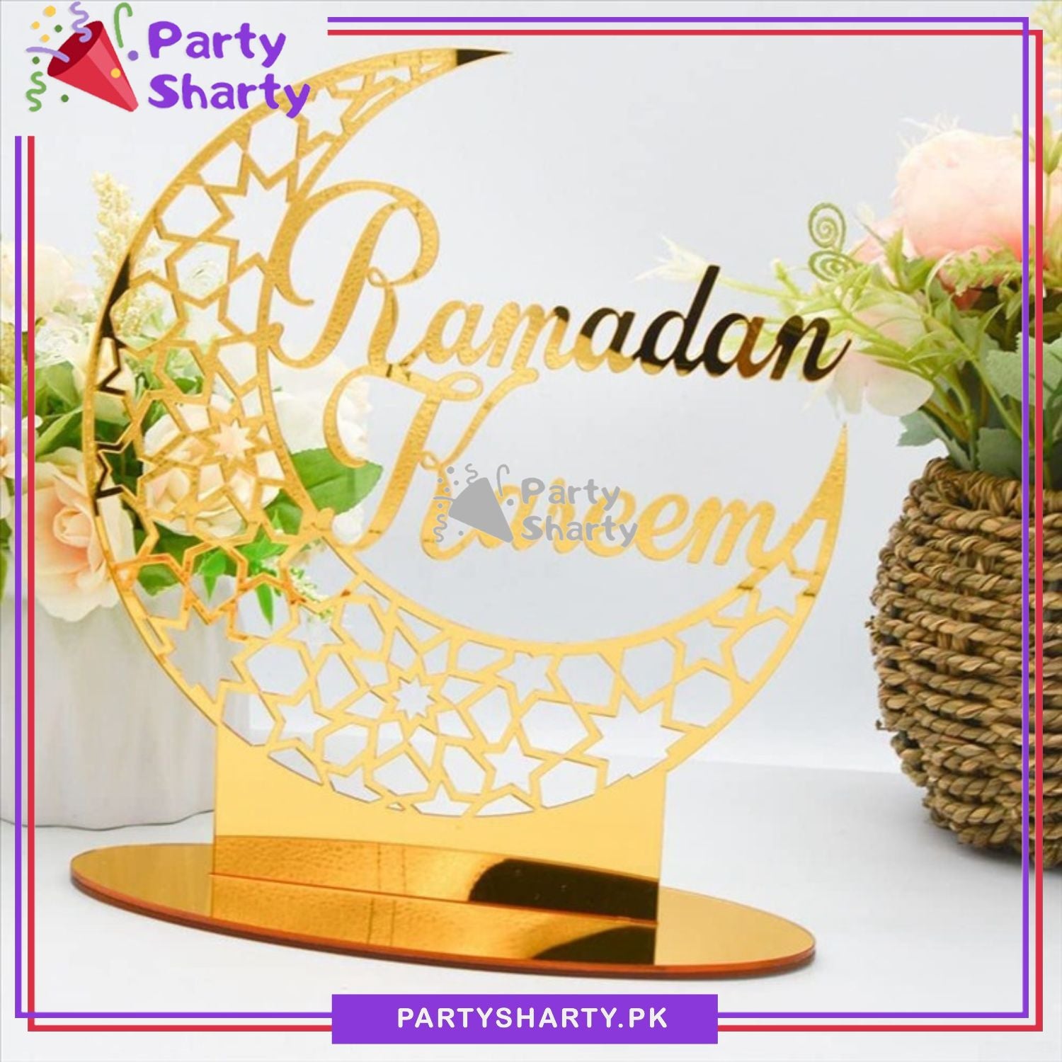 8inches Ramadan Kareem Crescent Moon Shaped Acrylic Design Table Standee For Ramadan Mubarak Decoration and Celebrations