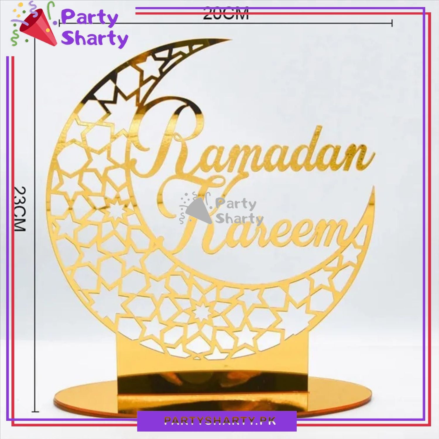 8inches Ramadan Kareem Crescent Moon Shaped Acrylic Design Table Standee For Ramadan Mubarak Decoration and Celebrations