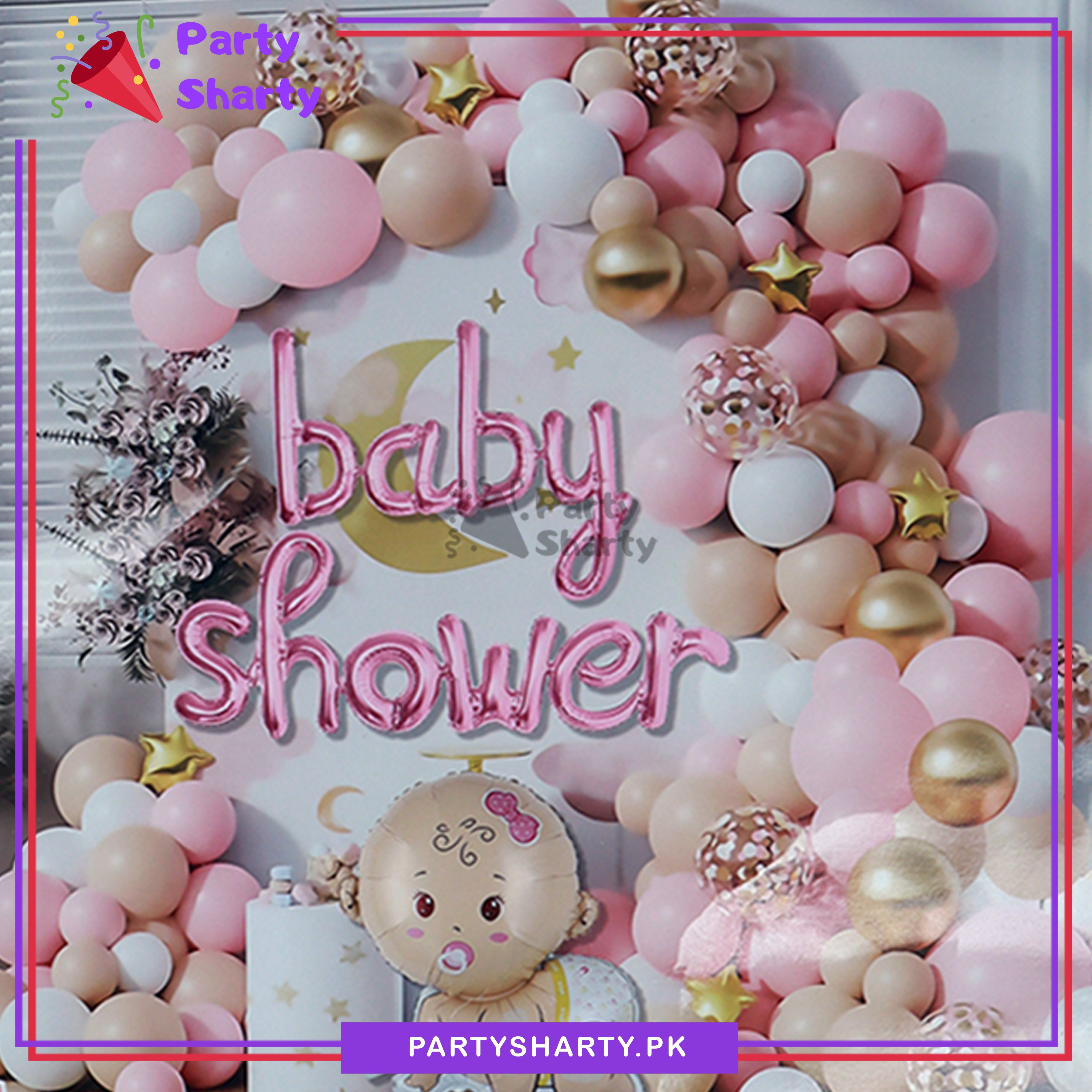 91pcs Pink Baby Shower Theme Set for Gender Reveal / Baby Shower Event Decoration and Celebration