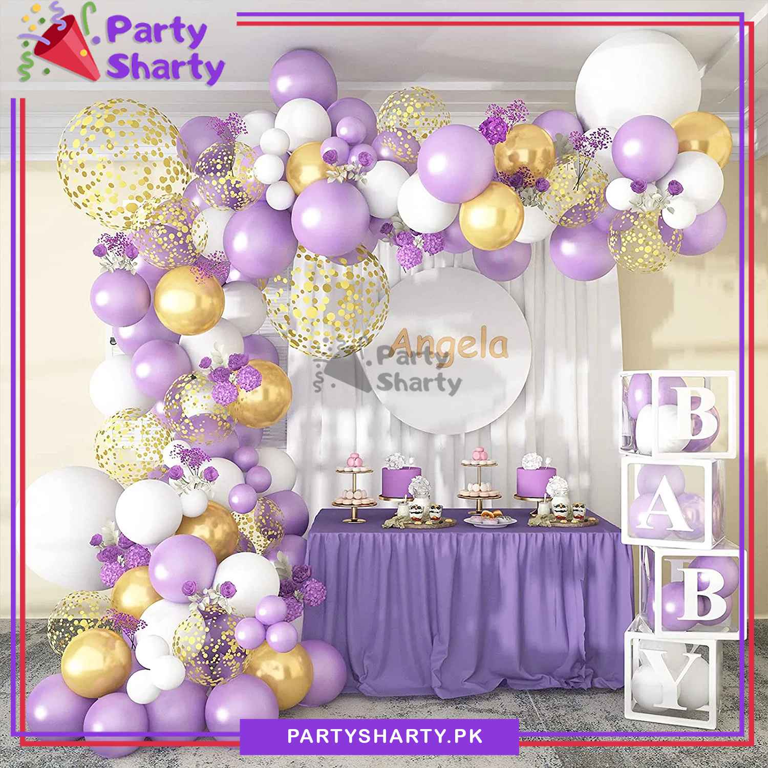 94pcs Pastel Purple, Metallic Golden & White Balloon Garland Arch Kit For Decoration