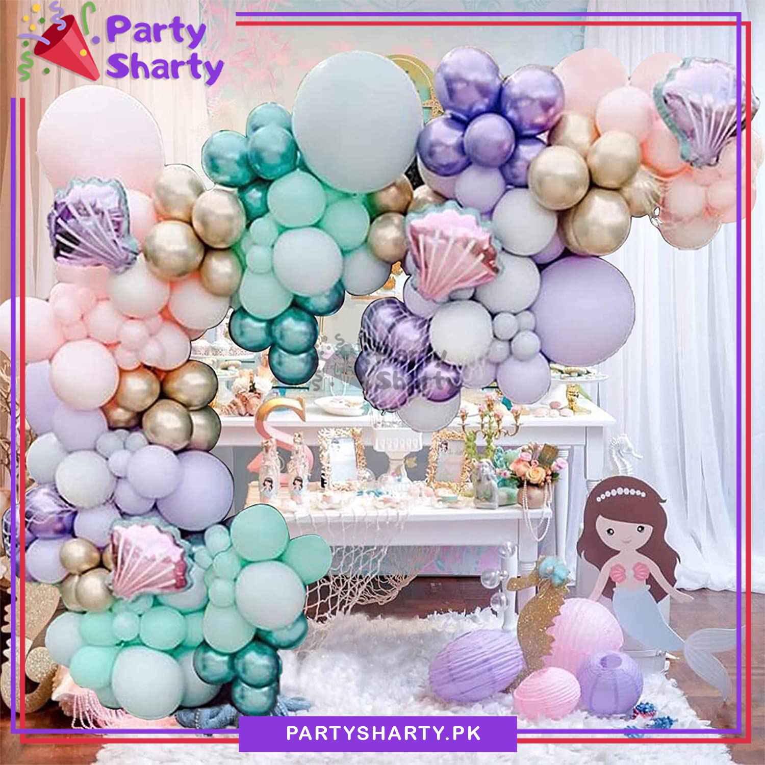 DIMI 88pcs Mermaid Theme Balloon Garland Set For Birthday Decoration and Party Celebrations