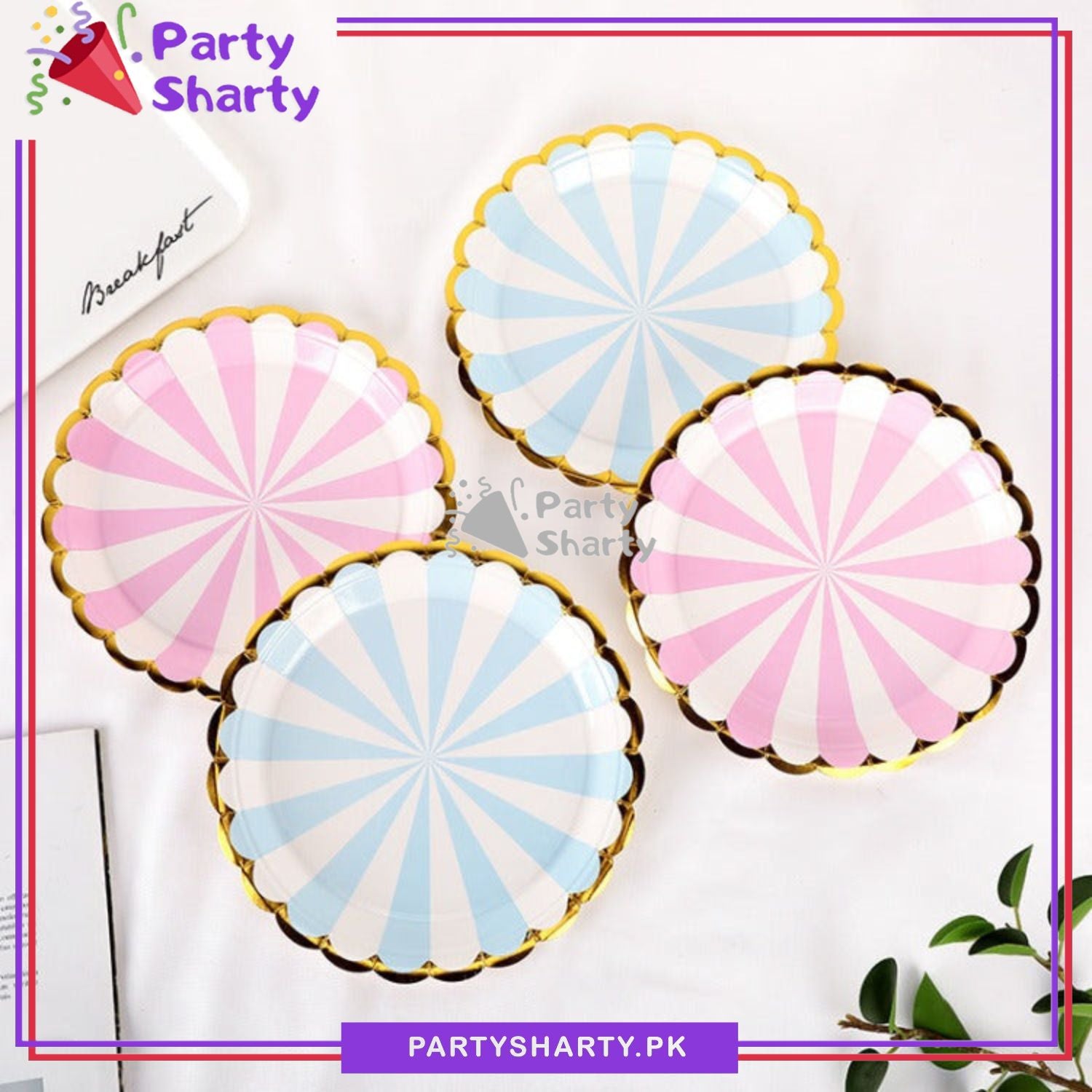 9inches Large Size Strip Design Party Disposable Paper Plates For Candyland Party Event Decoration & Celebration