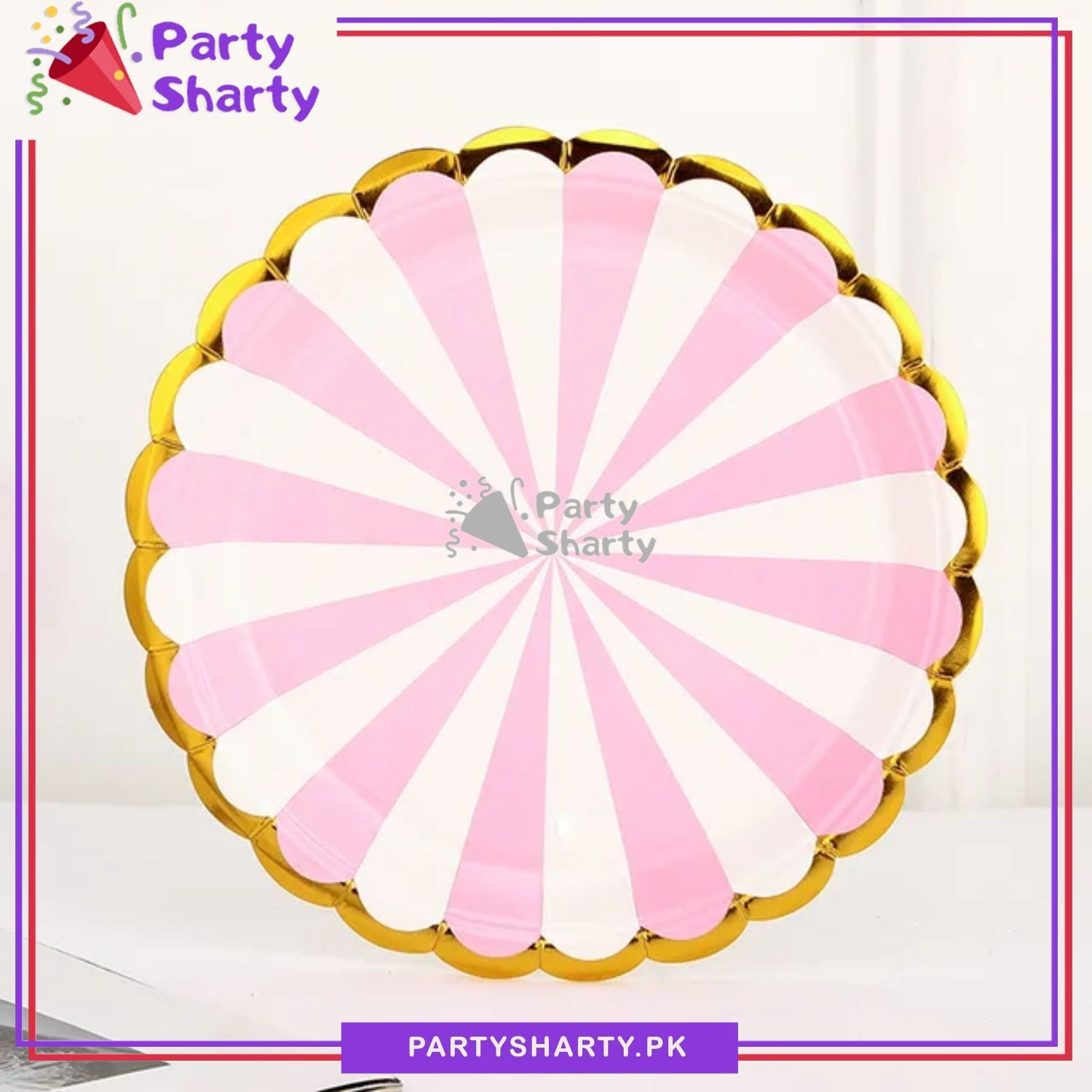 9inches Large Size Strip Design Party Disposable Paper Plates For Candyland Party Event Decoration & Celebration