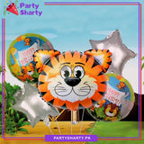 Tiger Head Foil Balloon Set - 5 Pieces For Jungle Theme Birthday Party Celebration and Decoration