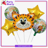Tiger Head Foil Balloon Set - 5 Pieces For Jungle Theme Birthday Party Celebration and Decoration