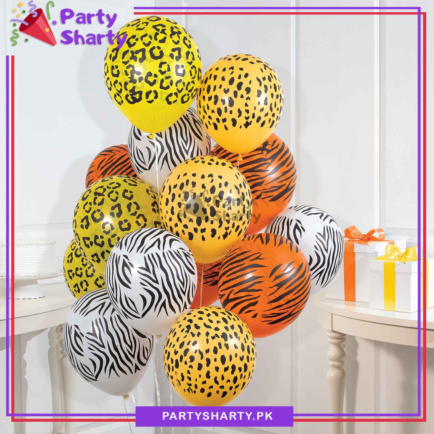 Animal Print Latex Balloons, Zoo Party Balloons, Zebra, Tiger, Leopard Print Balloons (Pack of 15)