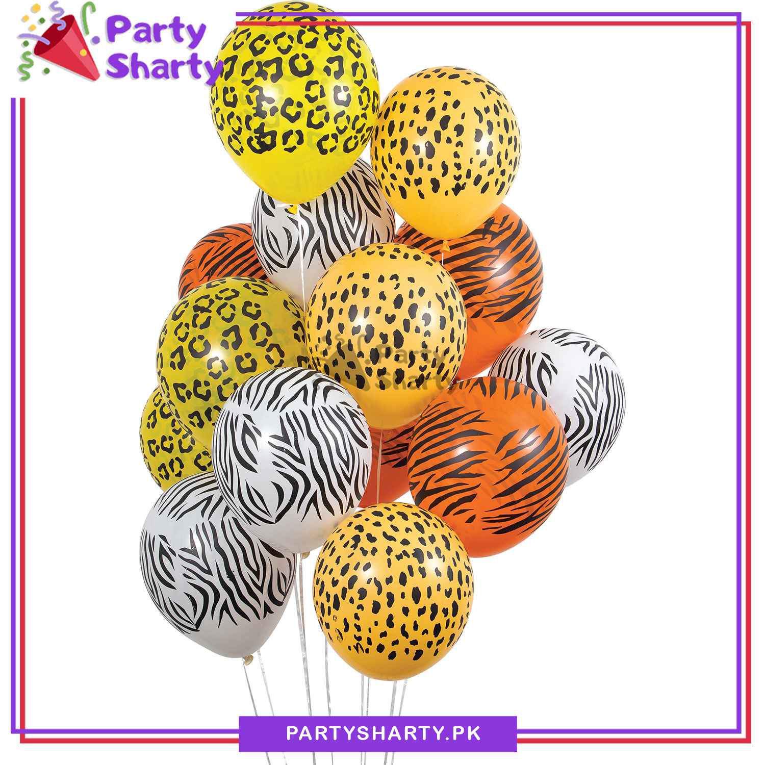 Animal Print Latex Balloons, Zoo Party Balloons, Zebra, Tiger, Leopard Print Balloons (Pack of 15)