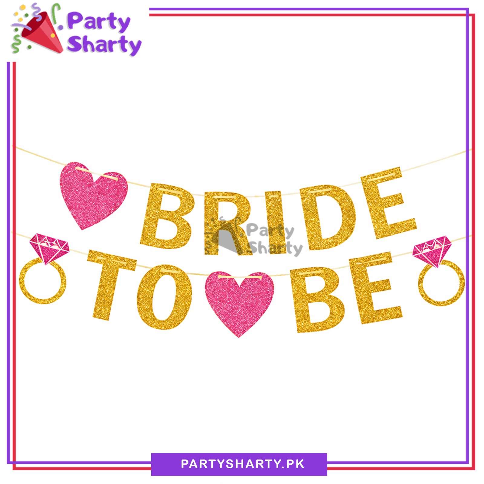 BRIDE TO BE Golden & Pink Glitter Card Banner for Bridal Shower Decoration & Celebration