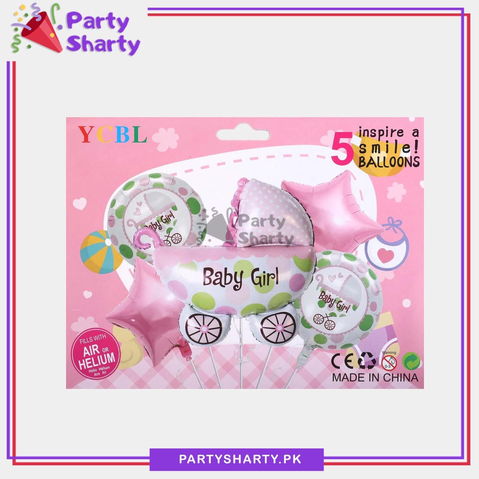 Baby Boy / Girl Polka Dots Cart Shaped Foil Balloon Set For Baby Shower Decoration & Celebrations