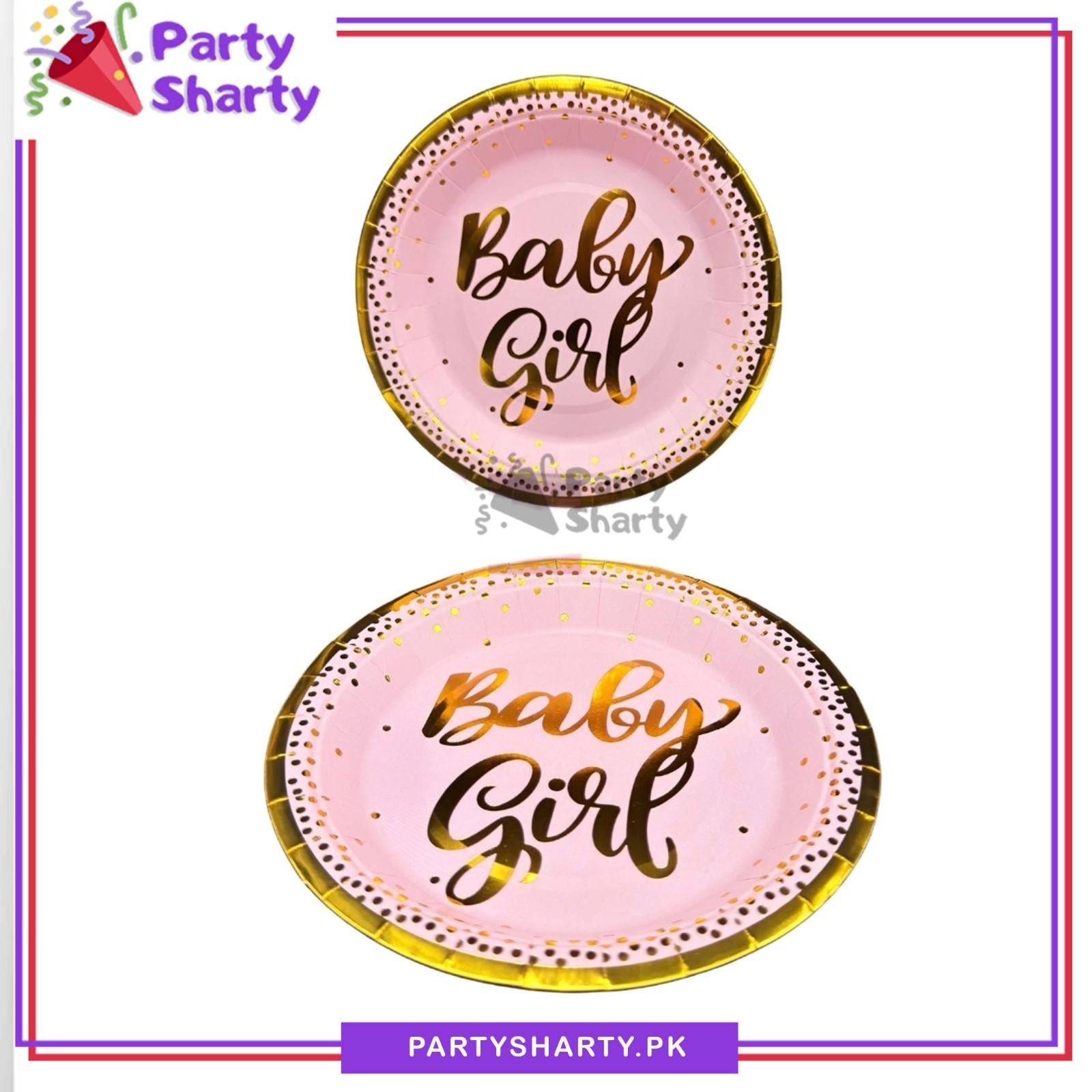 Baby Girl Golden Foil Print Paper Plates Pack Of 10 for Welcome Baby Party Decoration & Celebration