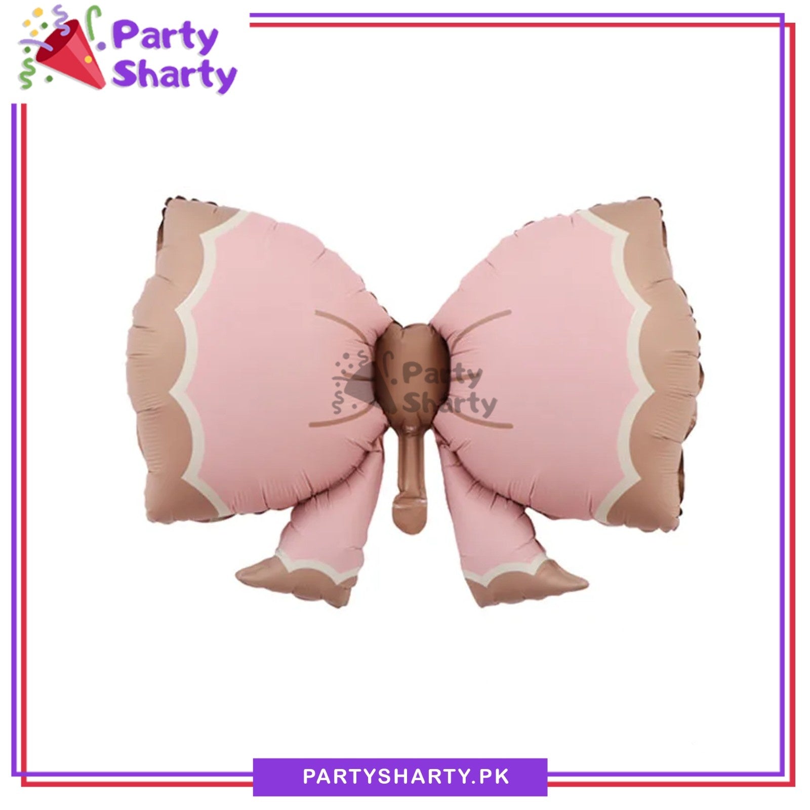 Baby Pink Bow Shaped with Brown Border Foil Balloon For Party Decoration & Celebration