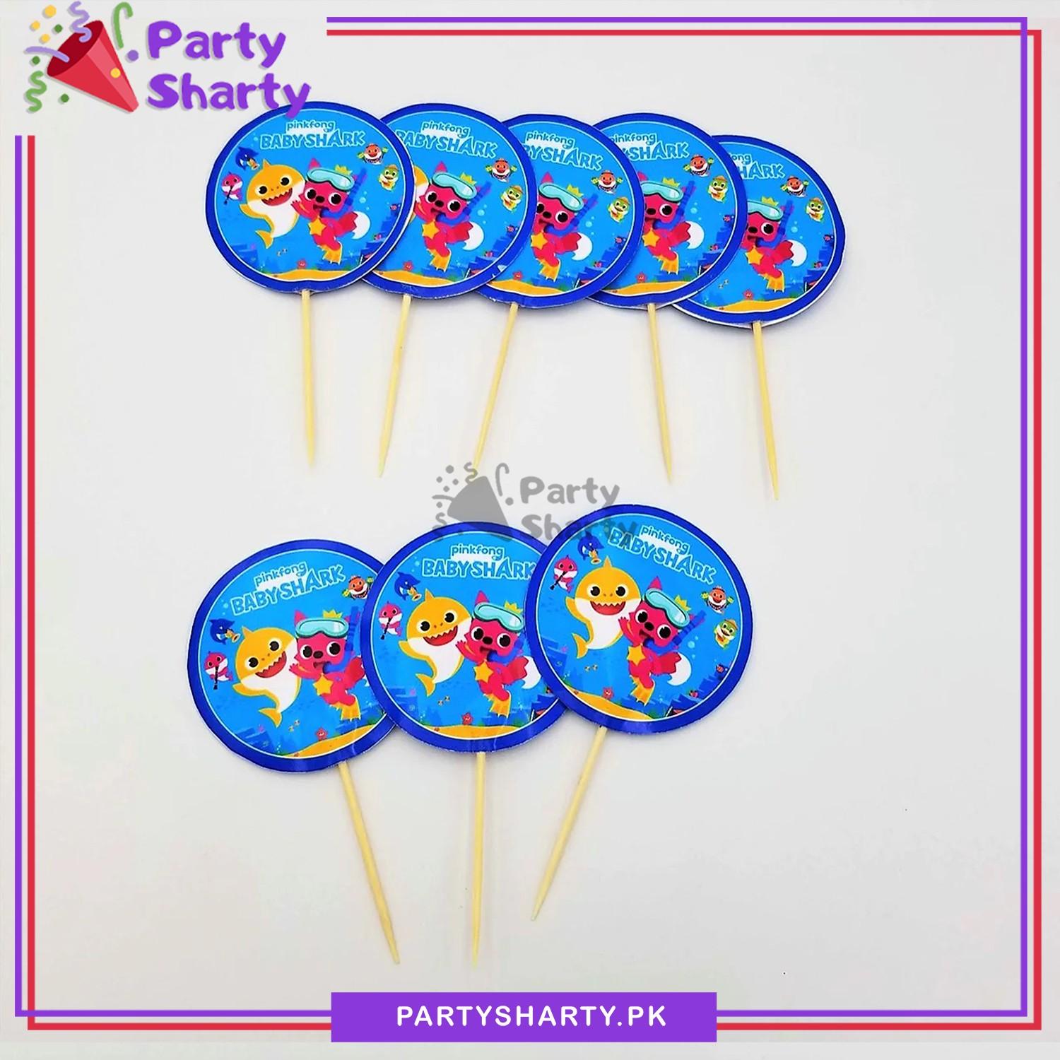 Baby Shark Cup Cake Topper For Baby Shark Birthday Theme Party and Decoration