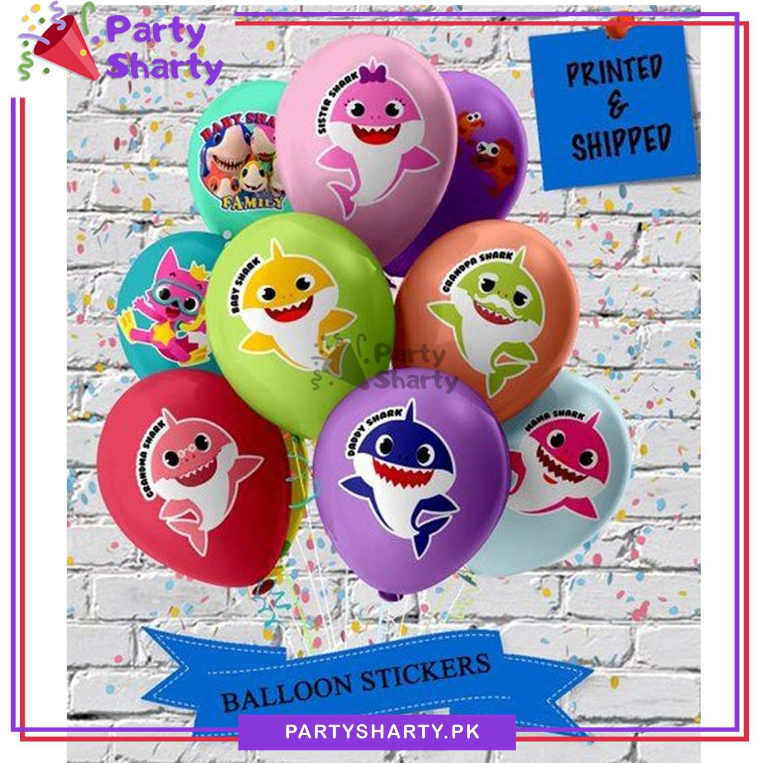 Baby Shark Family Stickers For Birthday and Party Decoration (Pack of 8)