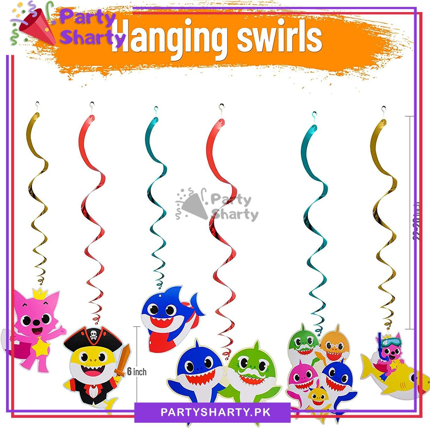 Baby Shark Theme Swirls (Pack of 6) For Birthday Party and Decoration