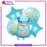 Baby Boy / Girl Feeder Shaped with Flower & Star Foil Balloon Set For Baby Shower, Gender Reveal and Welcome Baby Decoration and Celebrations