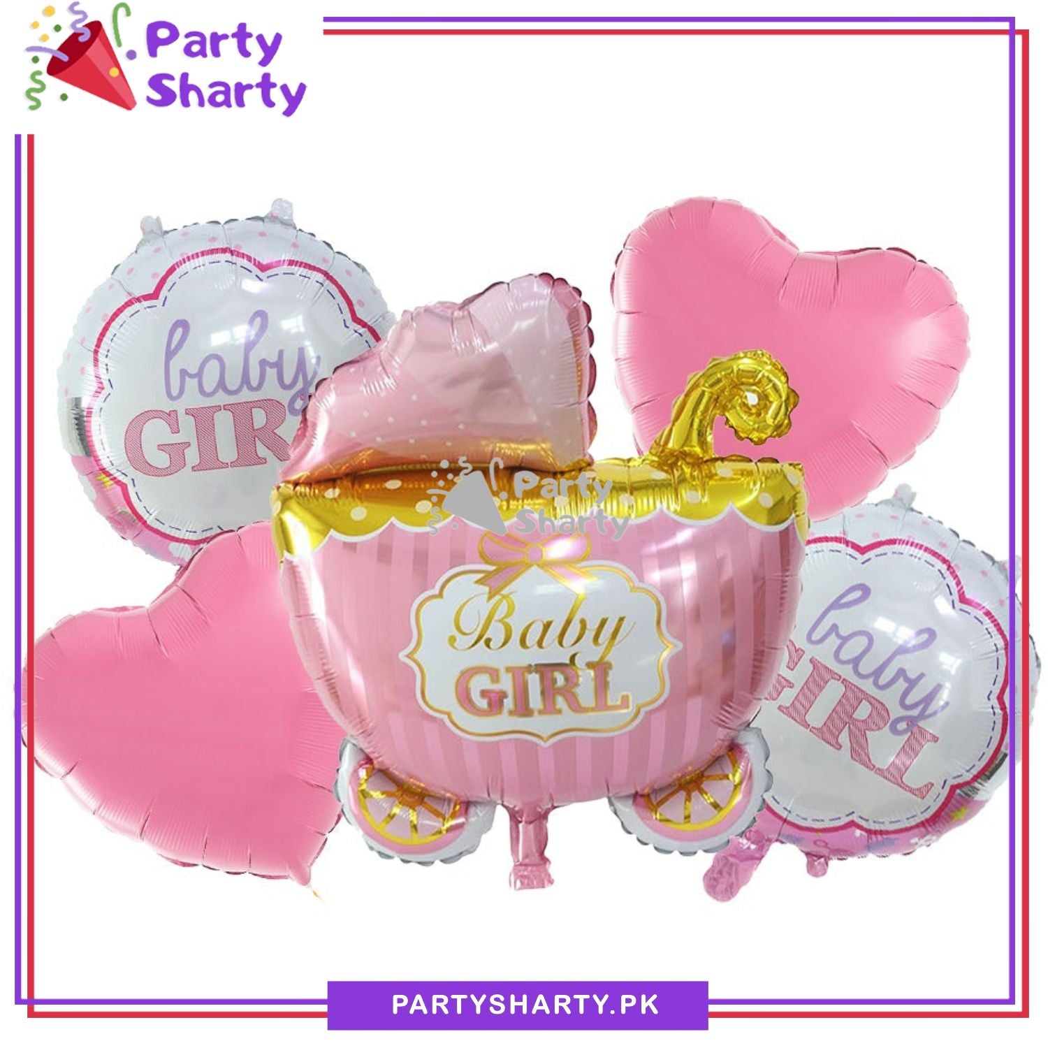 Baby Boy / Girl  Stylish Cart Shaped Foil Balloon Set For Baby Shower, Welcome Baby Decoration and Celebrations