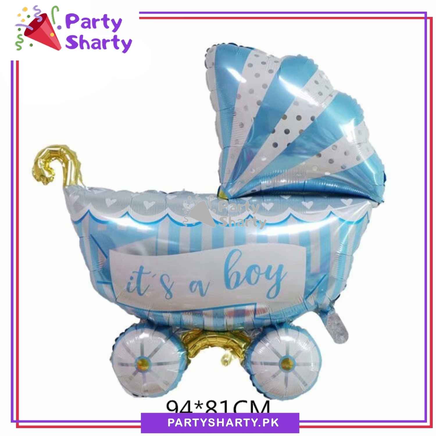 Baby Boy Stylish Cart Shaped Foil Balloon For Baby Shower, Welcome Baby Decoration and Celebrations