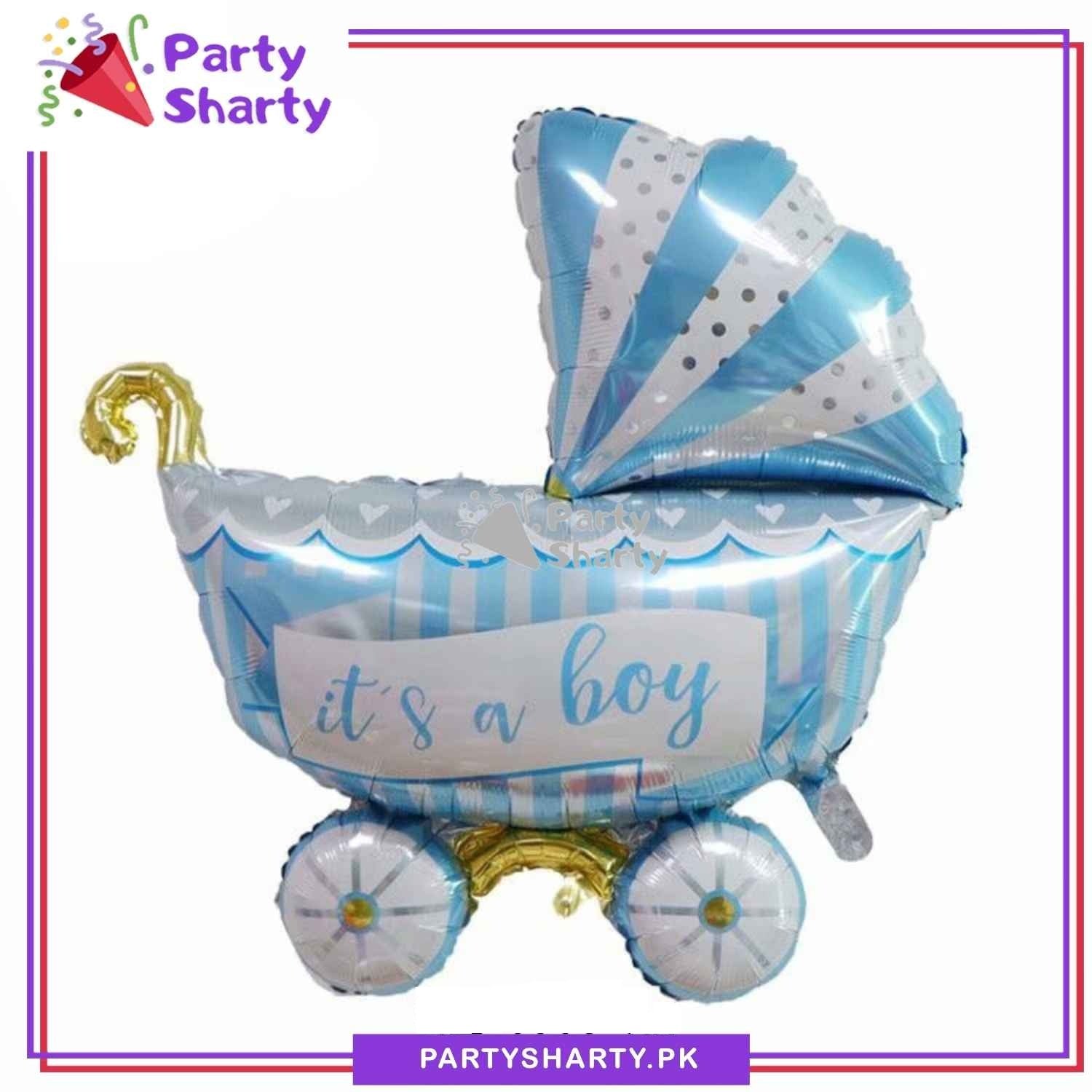 Baby Boy Stylish Cart Shaped Foil Balloon For Baby Shower, Welcome Baby Decoration and Celebrations