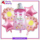 Baby Boy / Girl Feeder Shaped with Flower & Star Foil Balloon Set For Baby Shower, Gender Reveal and Welcome Baby Decoration and Celebrations