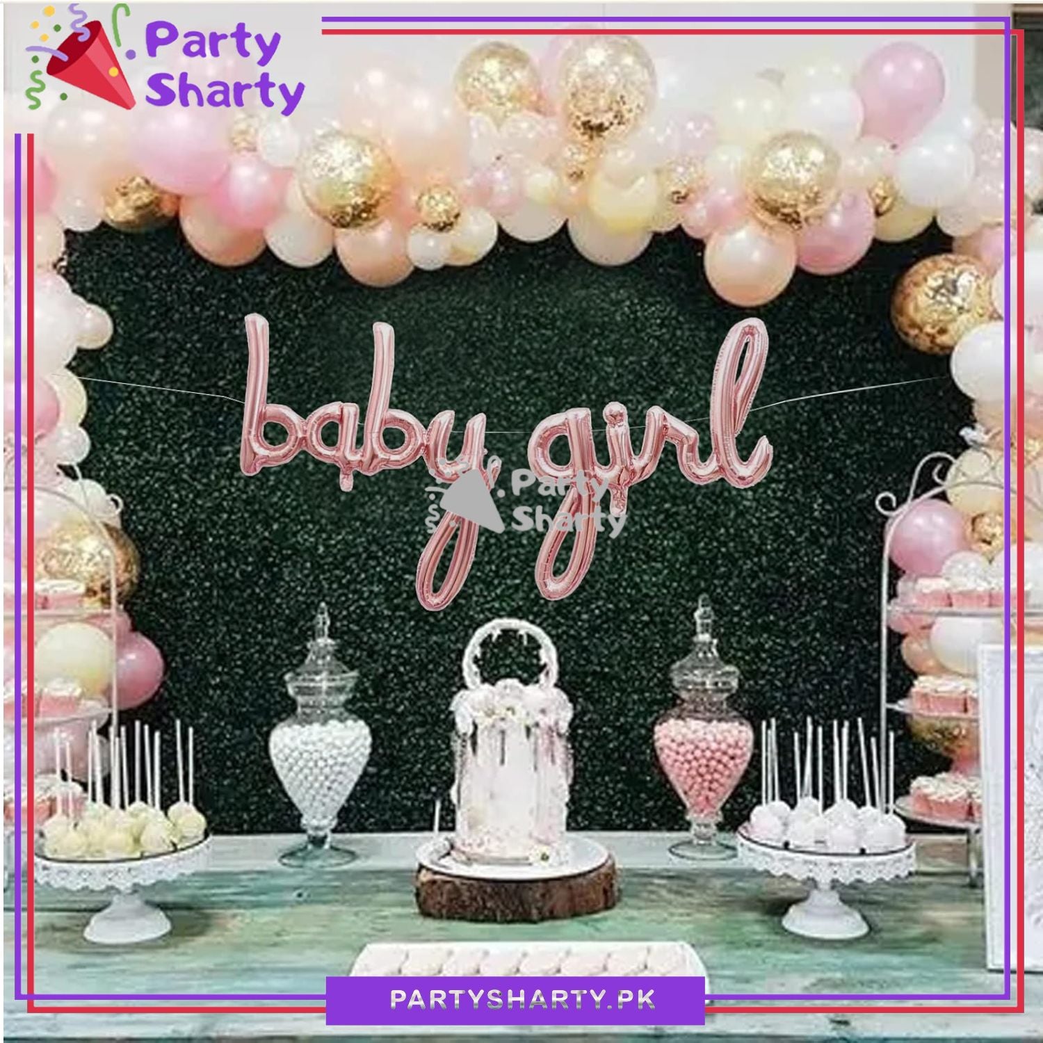 Baby Girl Scripted Foil Balloon Banner For Baby Shower, Welcome Baby and Gender Reveal Decoration and Celebrations