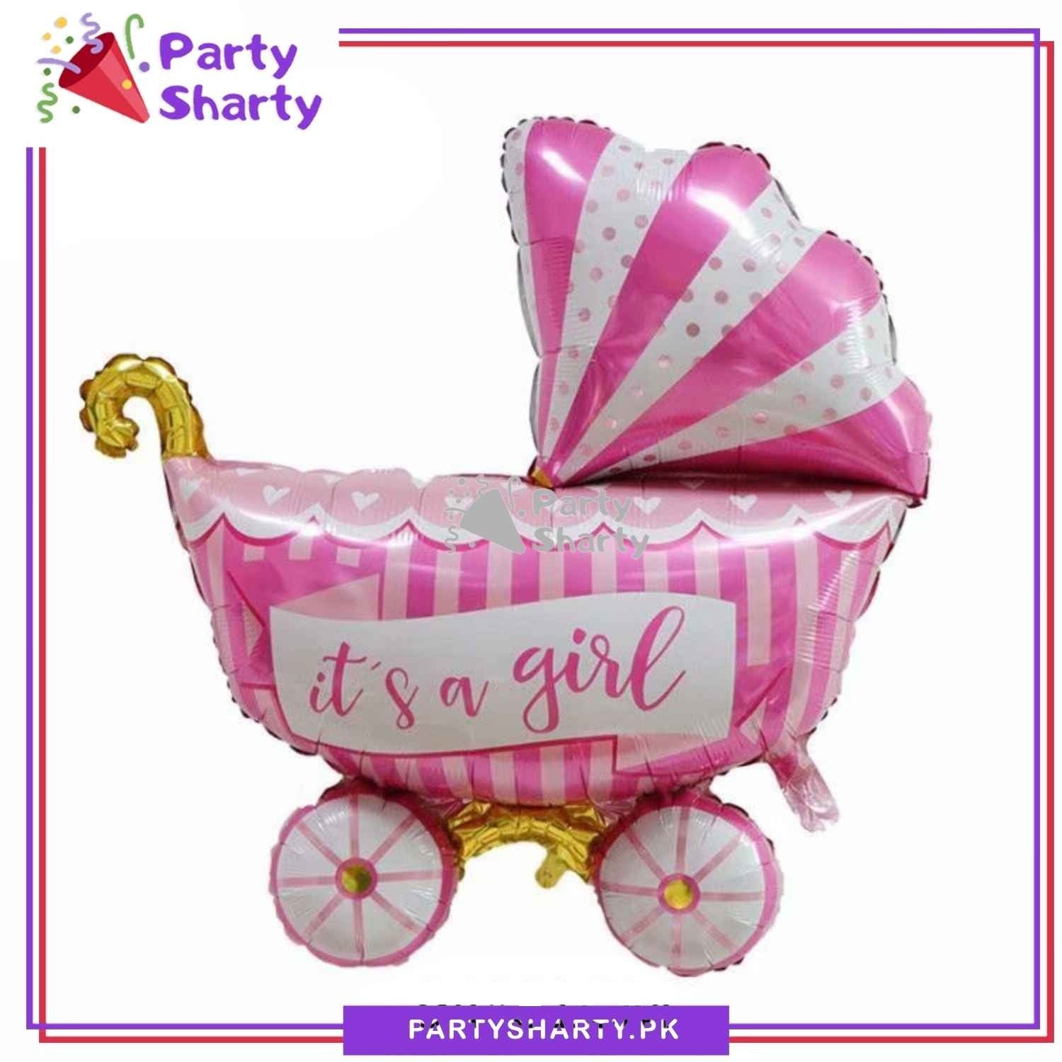 Baby Girl Stylish Cart Shaped Foil Balloon For Baby Shower, Welcome Baby Decoration and Celebrations