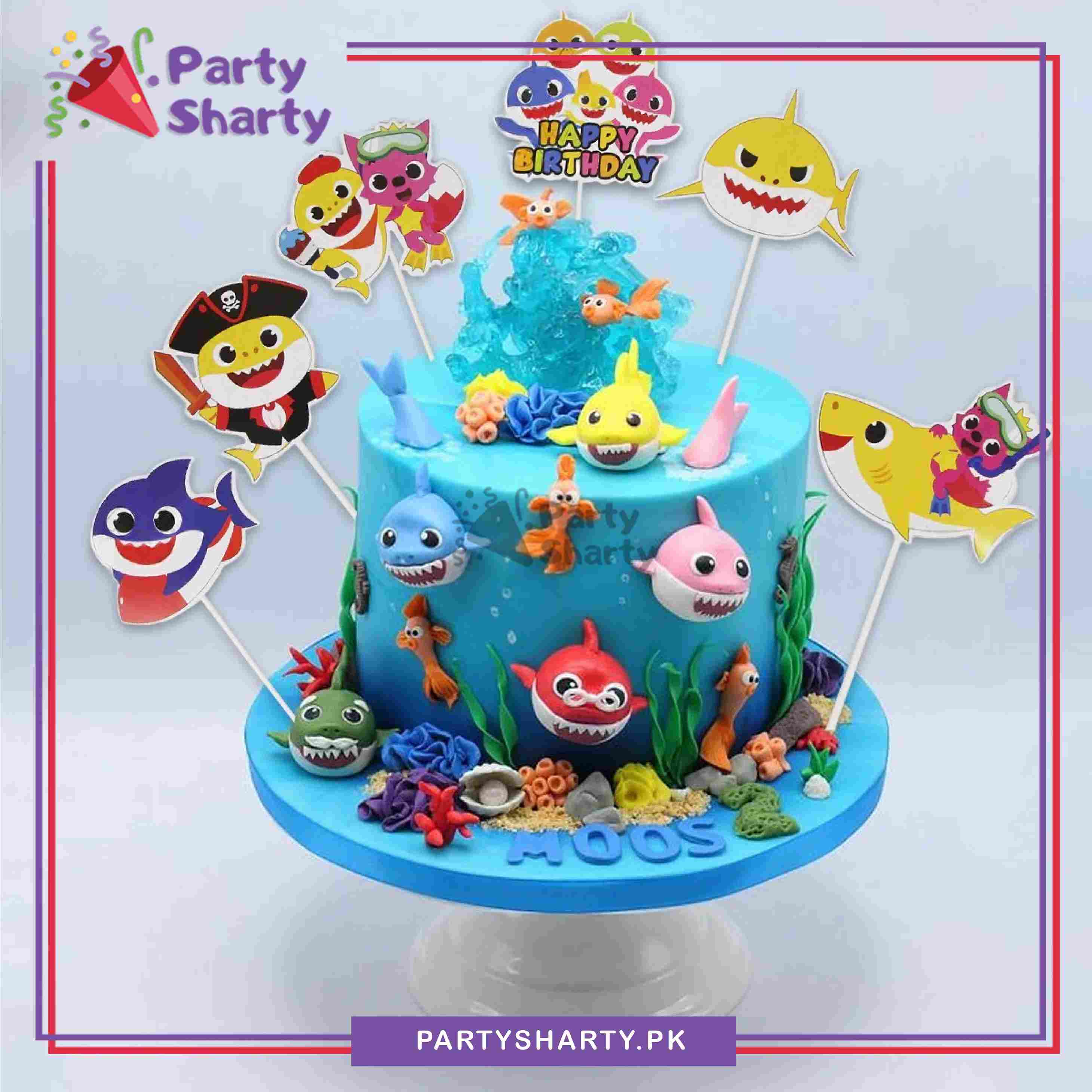 Baby Shark Theme Cake Topper Set of 6 for Baby Shark Theme Birthday Decoration and Celebration