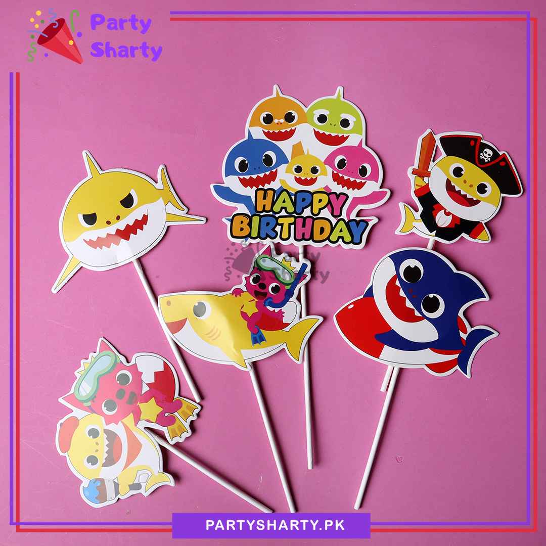 Baby Shark Theme Cake Topper Set of 6 for Baby Shark Theme Birthday Decoration and Celebration