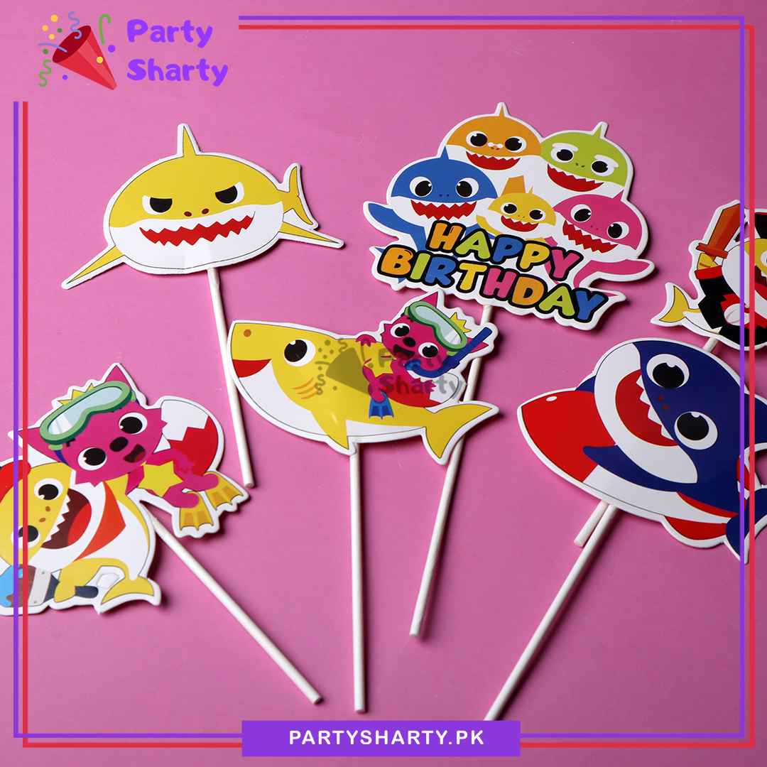 Baby Shark Theme Cake Topper Set of 6 for Baby Shark Theme Birthday Decoration and Celebration