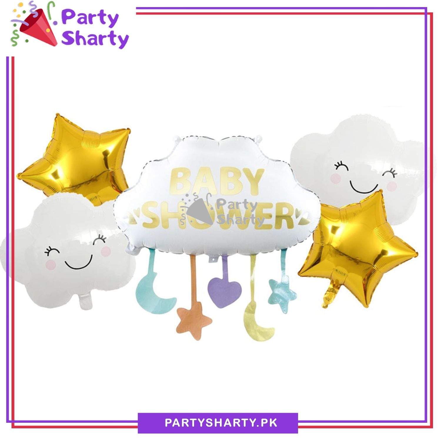 Baby Shower Cloud Shaped Foil Balloon Set of 5 For Baby Shower and Gender Reveal Decoration and Celebration