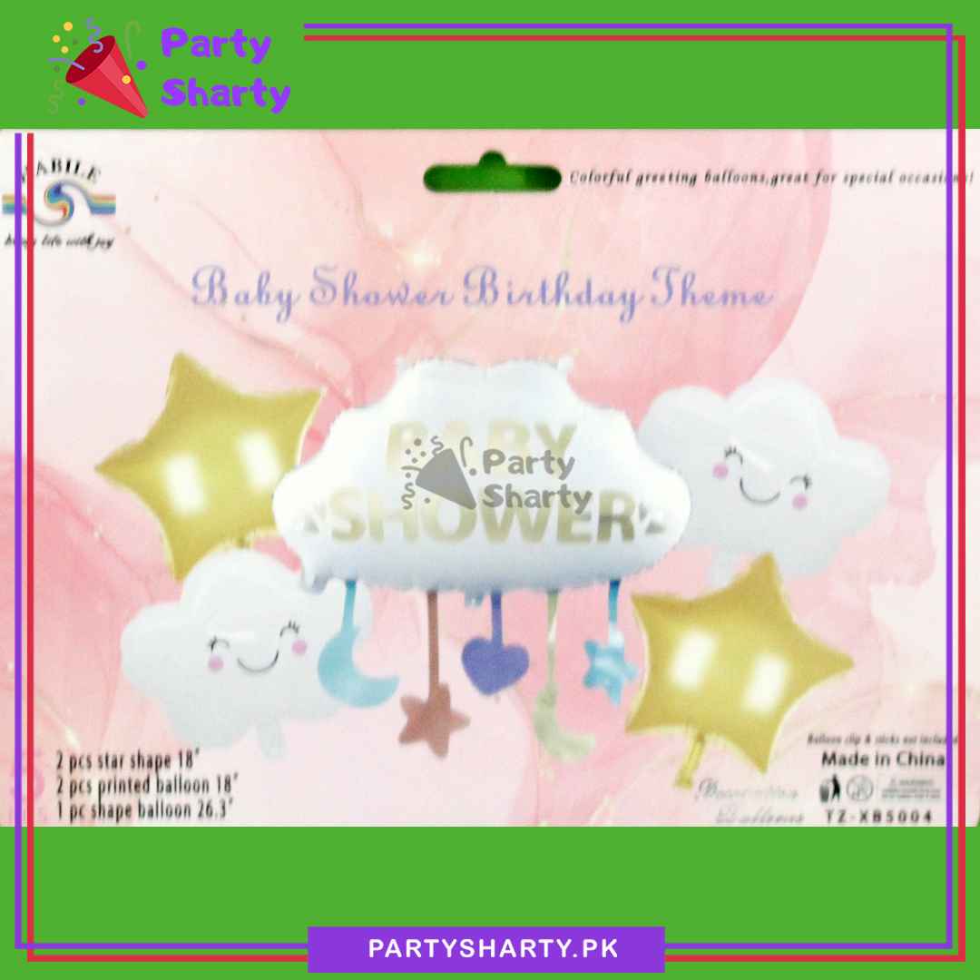 Baby Shower Cloud Shaped Foil Balloon Set of 5 For Baby Shower and Gender Reveal Decoration and Celebration