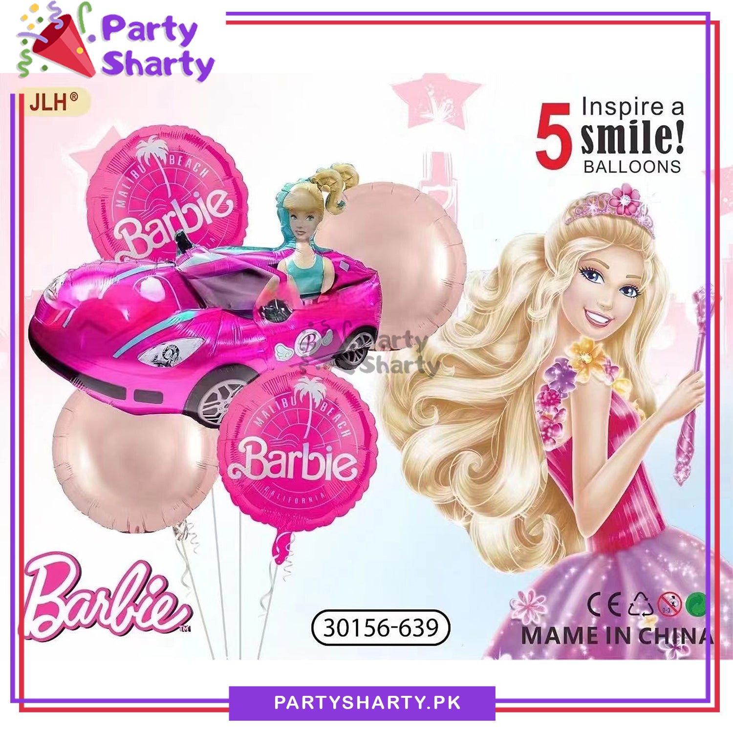 5pcs/set Barbie Car Shaped Foil Balloons For Barbie Theme Party Decoration and Celebration