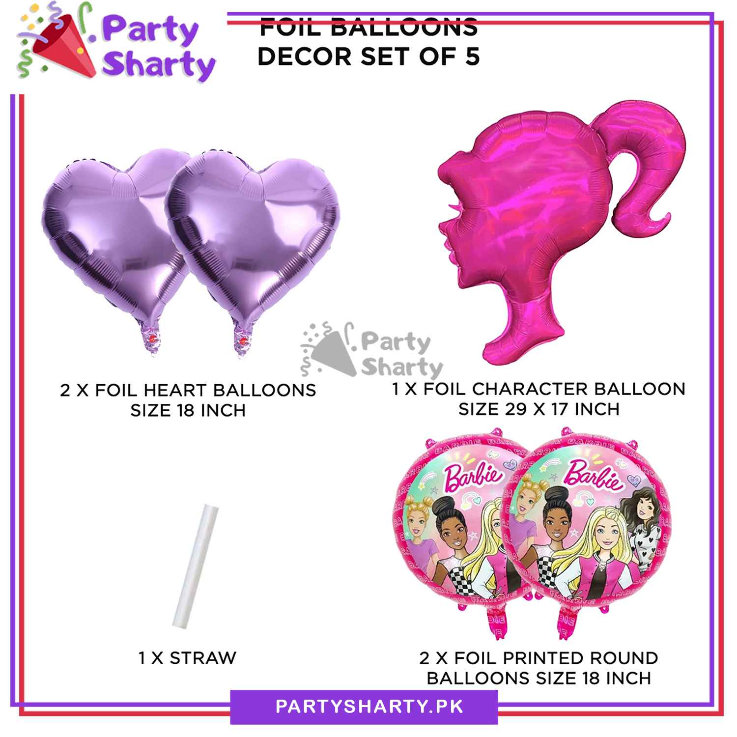 5pcs/set Barbie Silhouette Shaped Foil Balloons For Barbie Theme Party Decoration and Celebration