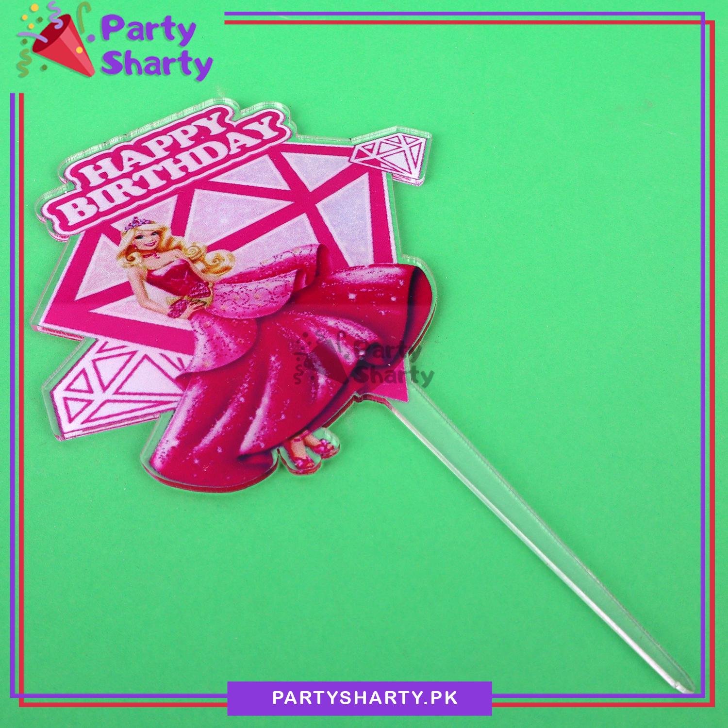 Happy Birthday Barbie Theme Acrylic Cake Topper for Birthday Celebration and Decoration