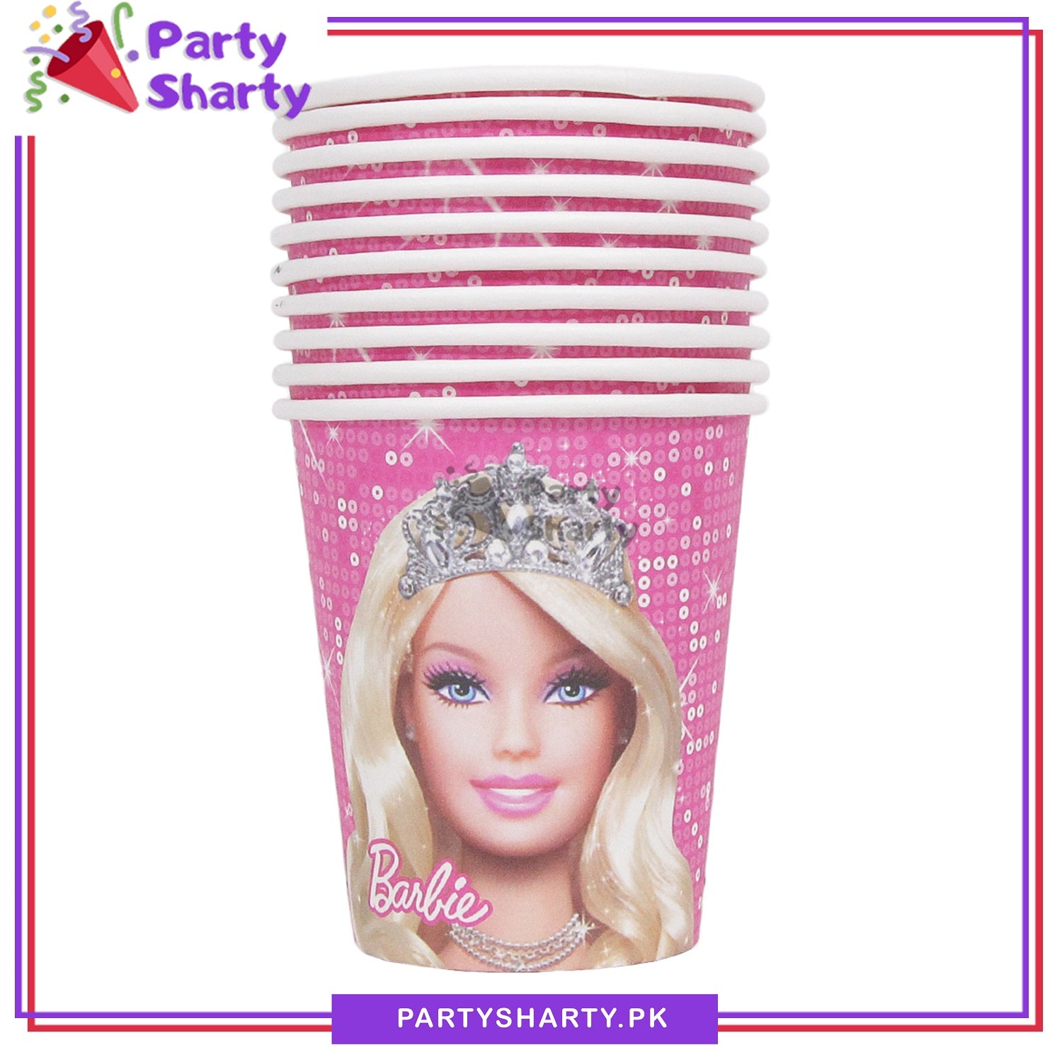 D-1 Barbie Doll Theme Paper Cups / Glass For Theme Based Decoration and Celebration
