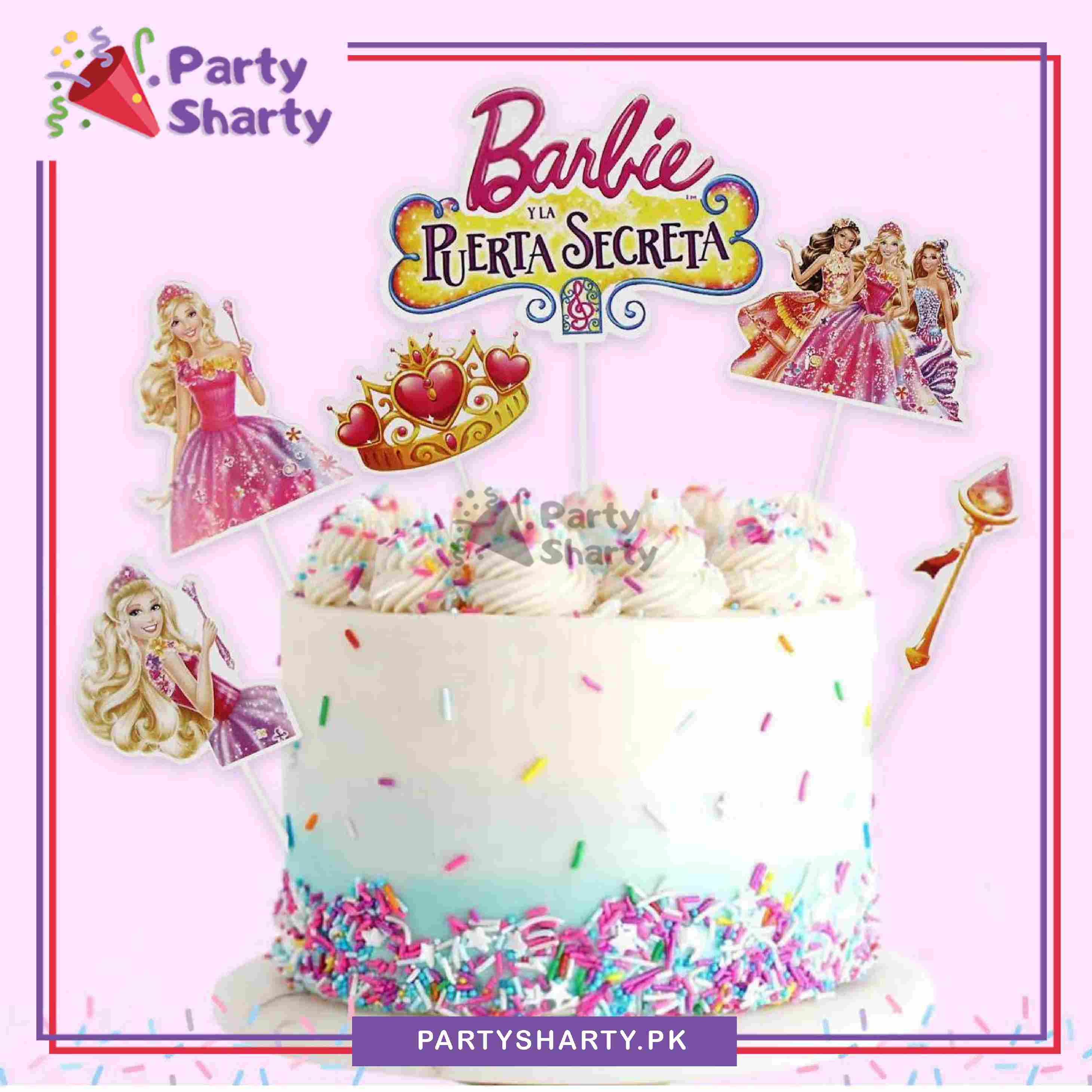 Barbie Theme Cake Topper Set of 6 for Barbie Theme Birthday Decoration and Celebration