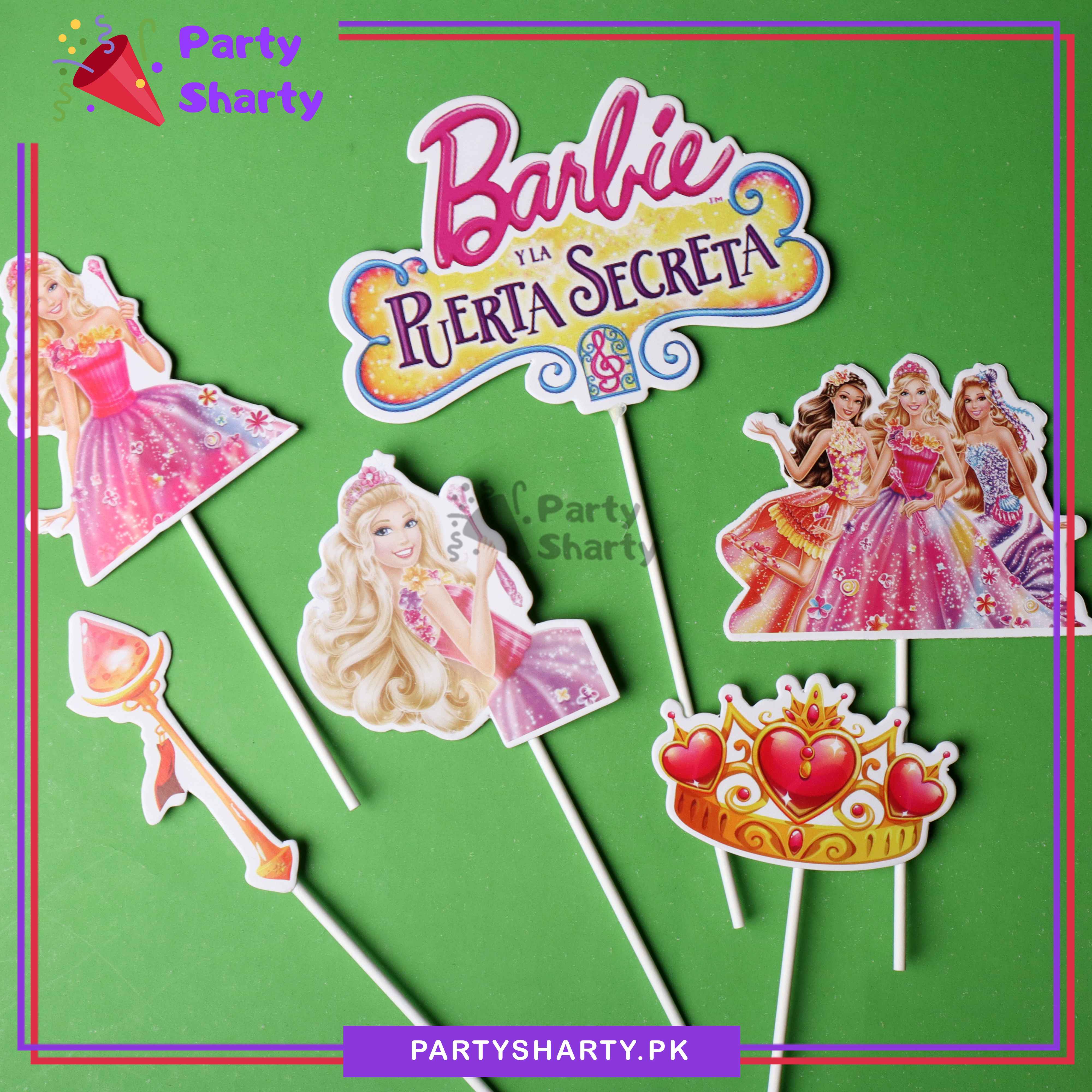 Barbie Theme Cake Topper Set of 6 for Barbie Theme Birthday Decoration and Celebration