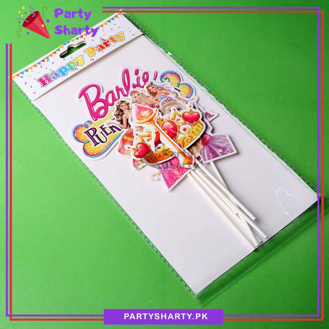Barbie Theme Cake Topper Set of 6 for Barbie Theme Birthday Decoration and Celebration