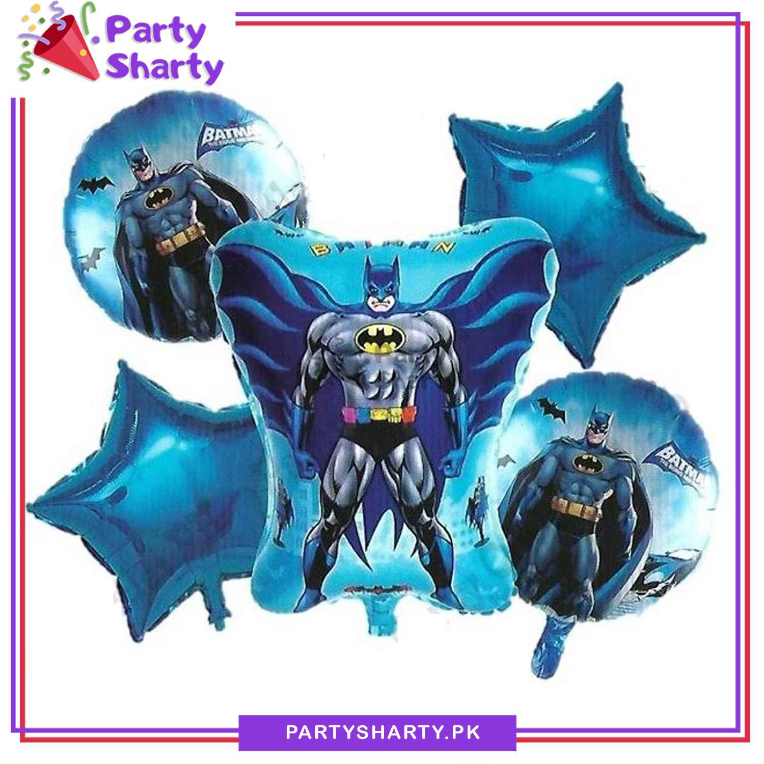 Batman Theme Foil Balloon Set - 5 Pieces for Theme Decoration and Celebration