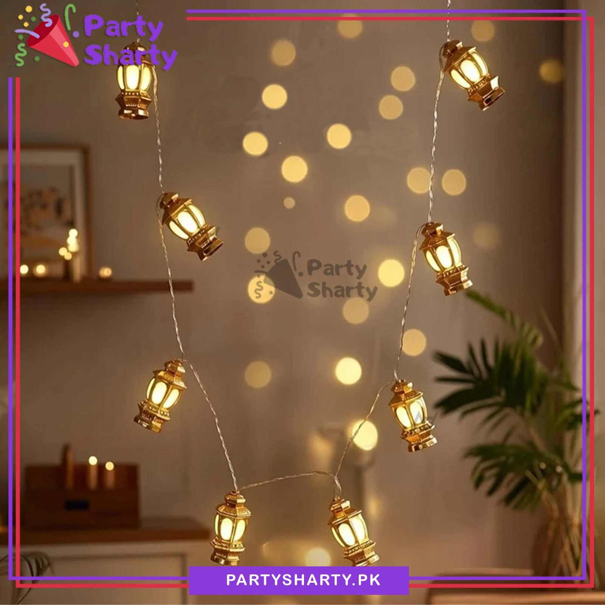 Battery Operated Golden Plastic Lantern Lamps Led String Lights For Ramadan Or Eid Decoration