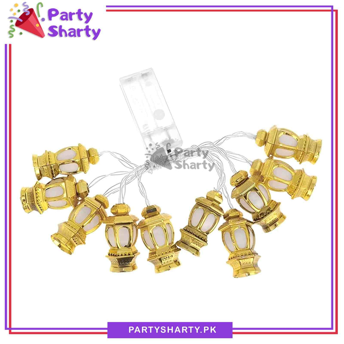 Battery Operated Golden Plastic Lantern Lamps Led String Lights For Ramadan Or Eid Decoration