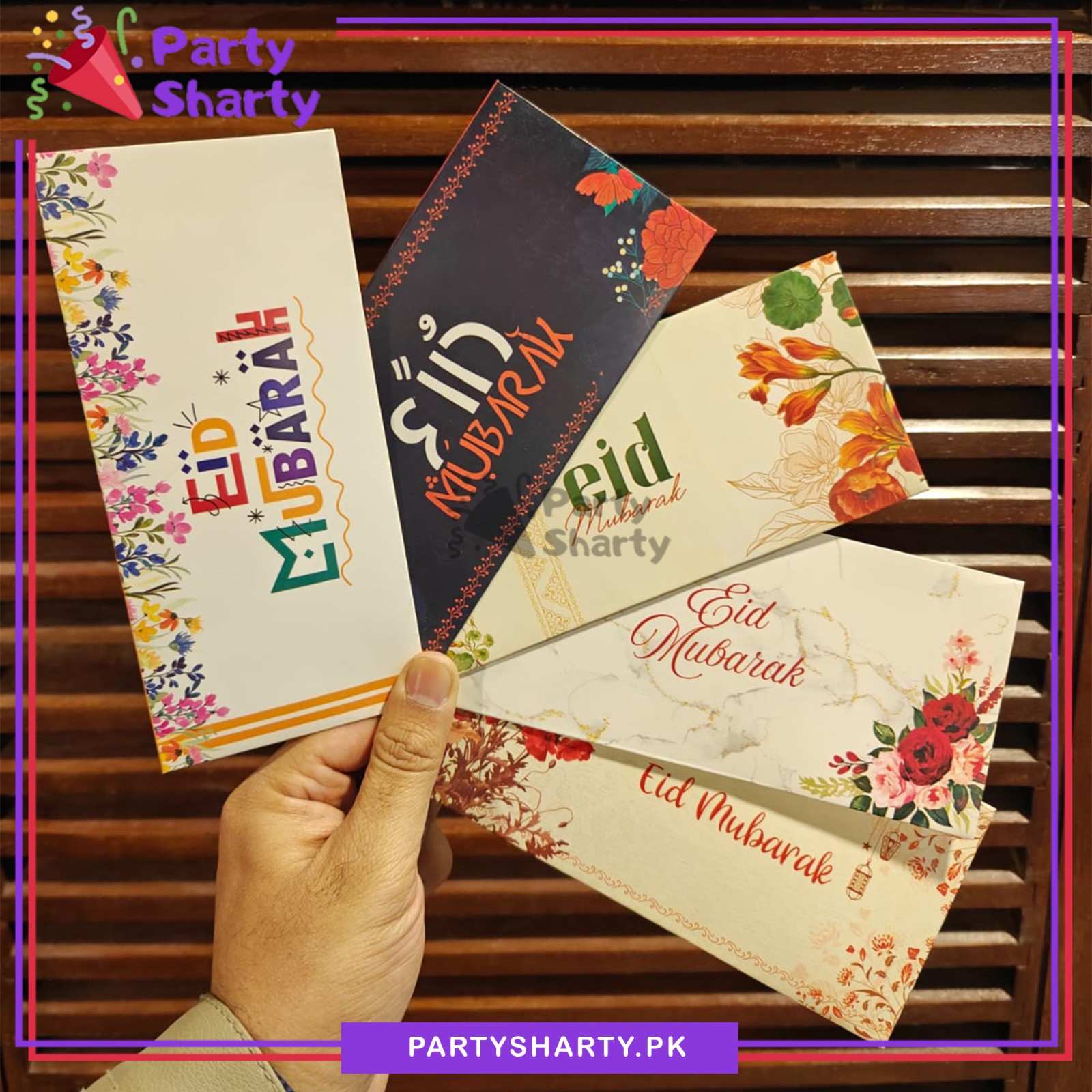 Beautiful Flower Printed Eid Mubarak Eidi Envelopes (Pack 10) For Eid Celebration