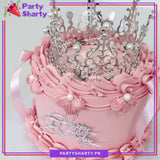 Silver Color Beautiful pearl-adorned Cake Crown For Birthday Party Event and Celebration