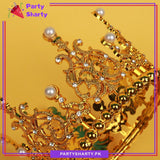Golden Beautiful pearl-adorned Cake Crown For Birthday Party Event and Celebration