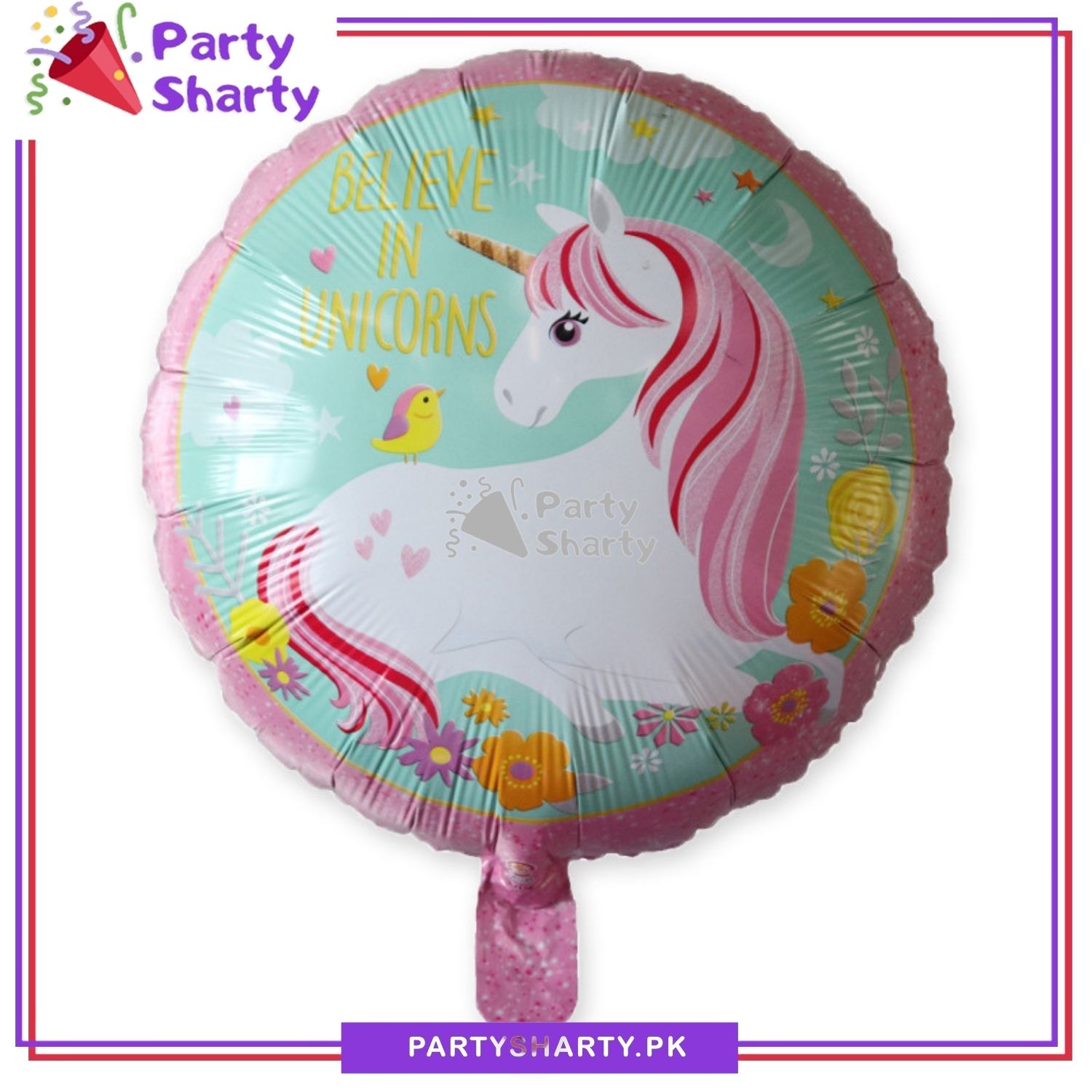 Believe in Unicorn Printed Cute Round Foil Balloon For Unicorn Theme Decoration and Celebration