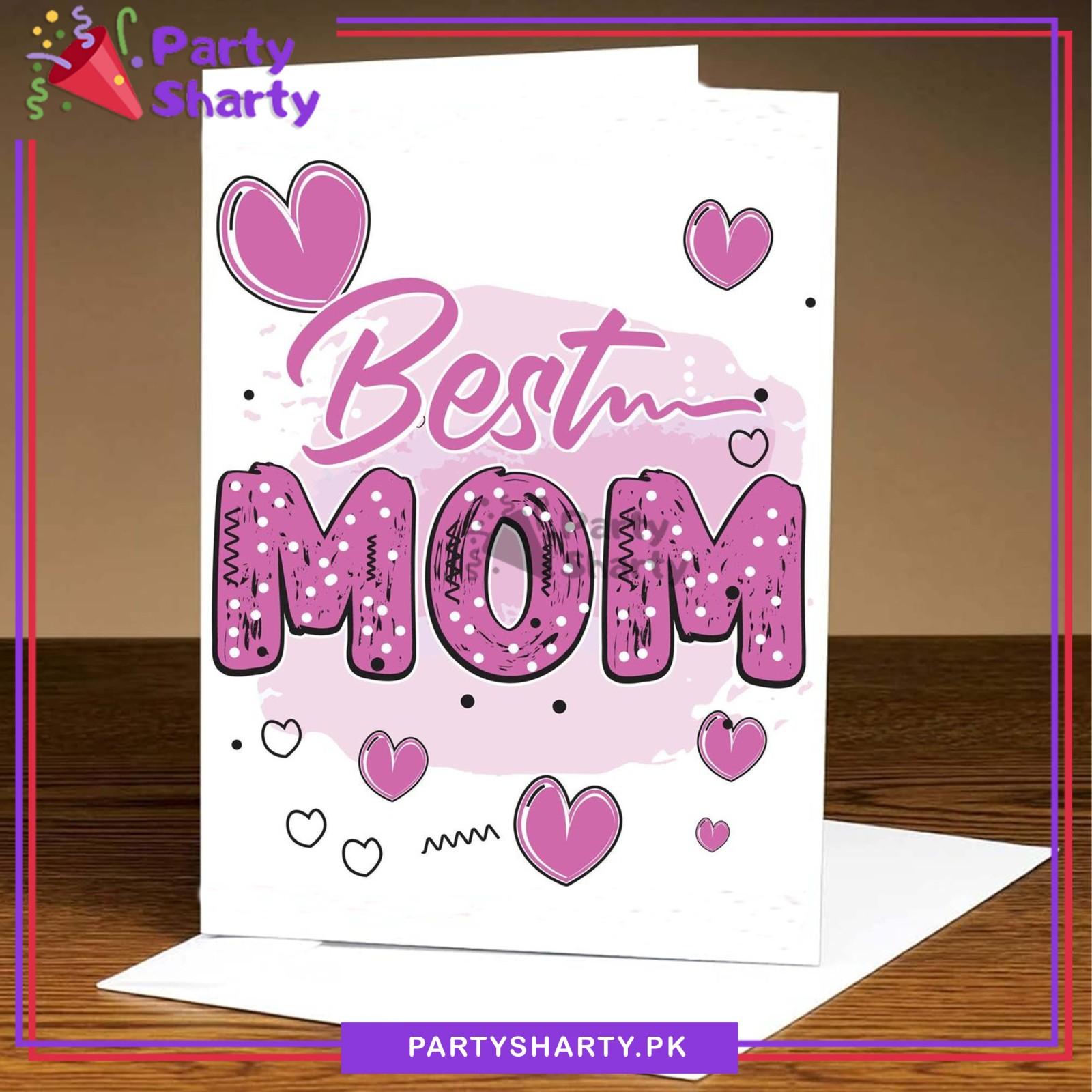 Best Mom With Hearts Printed Greeting Card