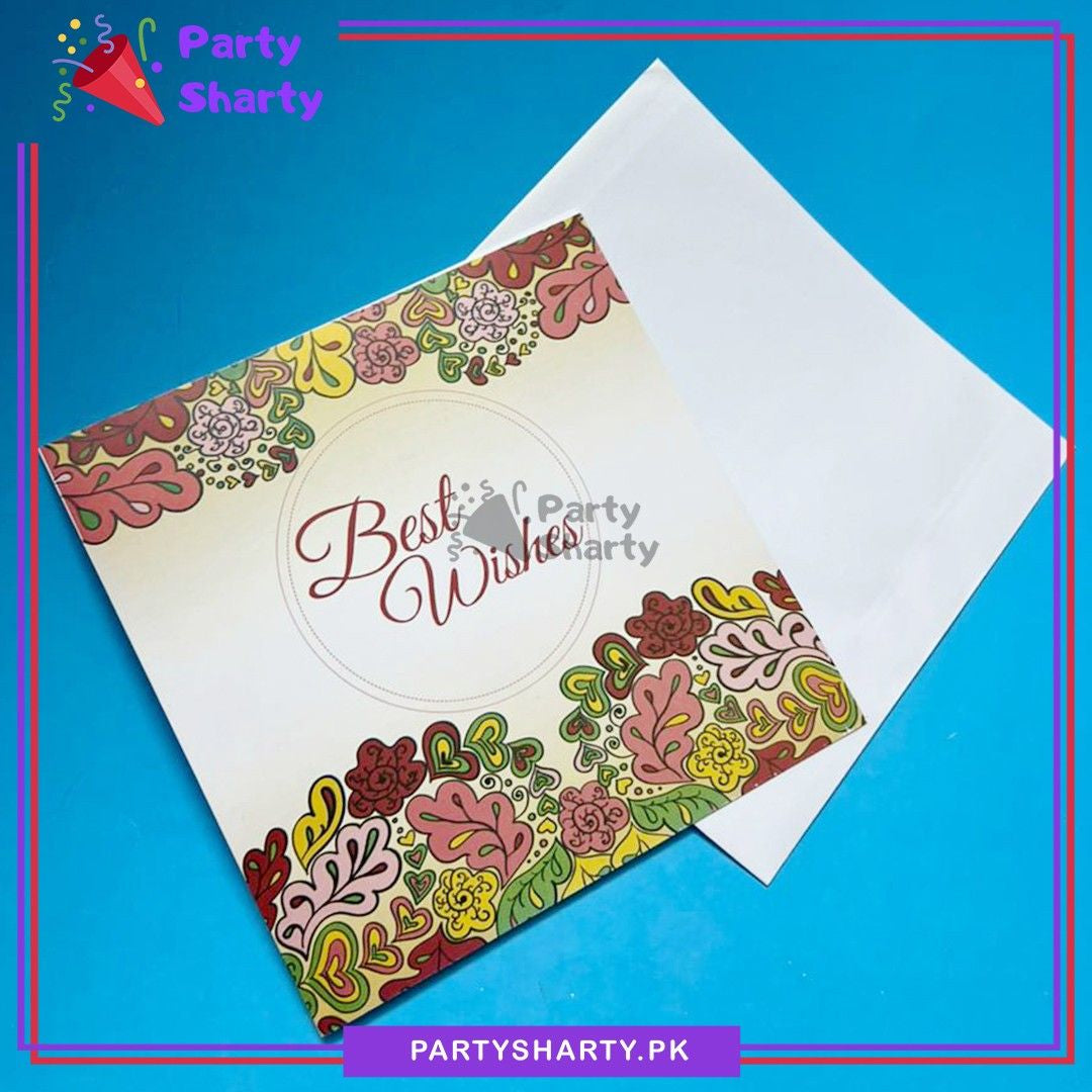 Best Wishes with Colorful Flowers Border Printed Design Greeting Card