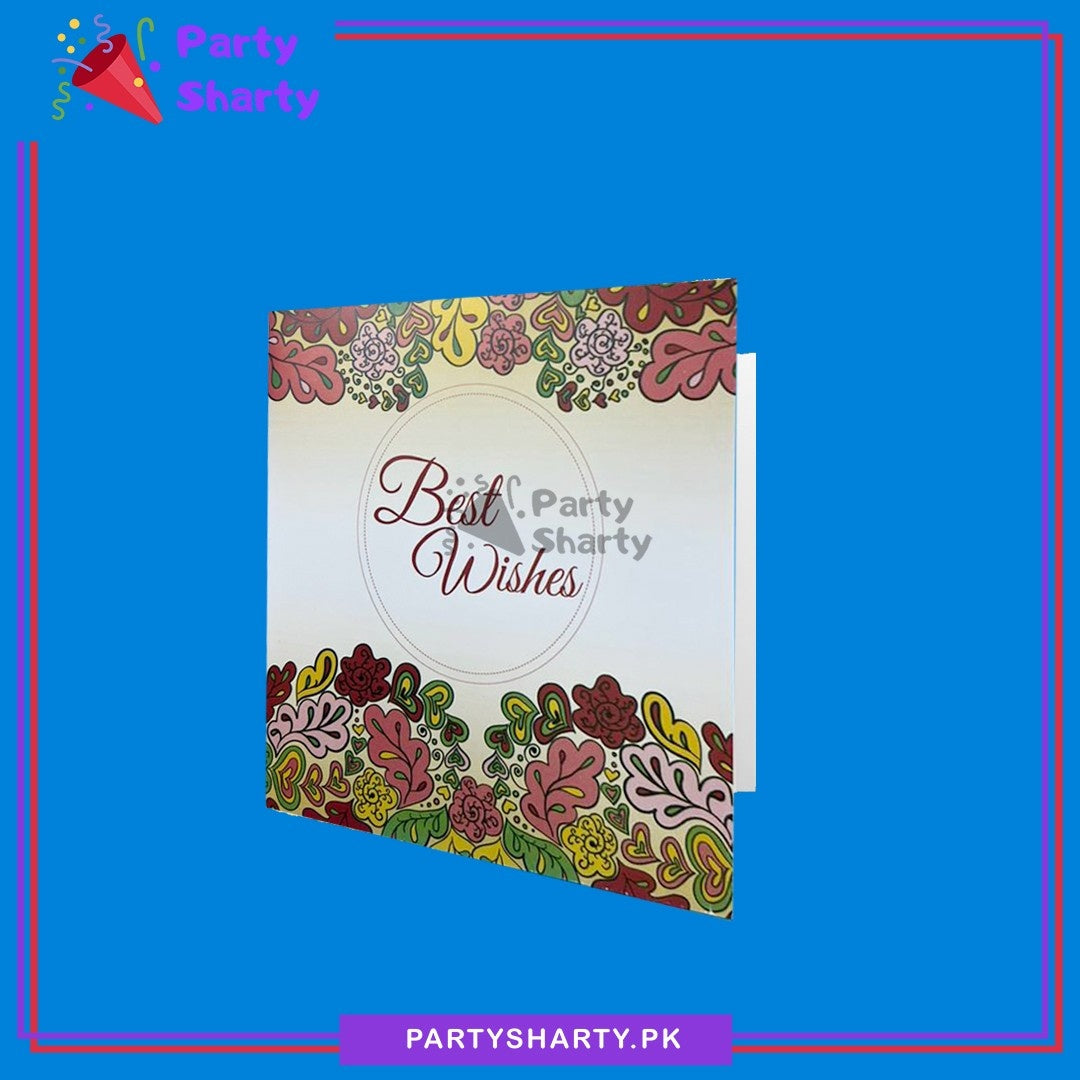 Best Wishes with Colorful Flowers Border Printed Design Greeting Card