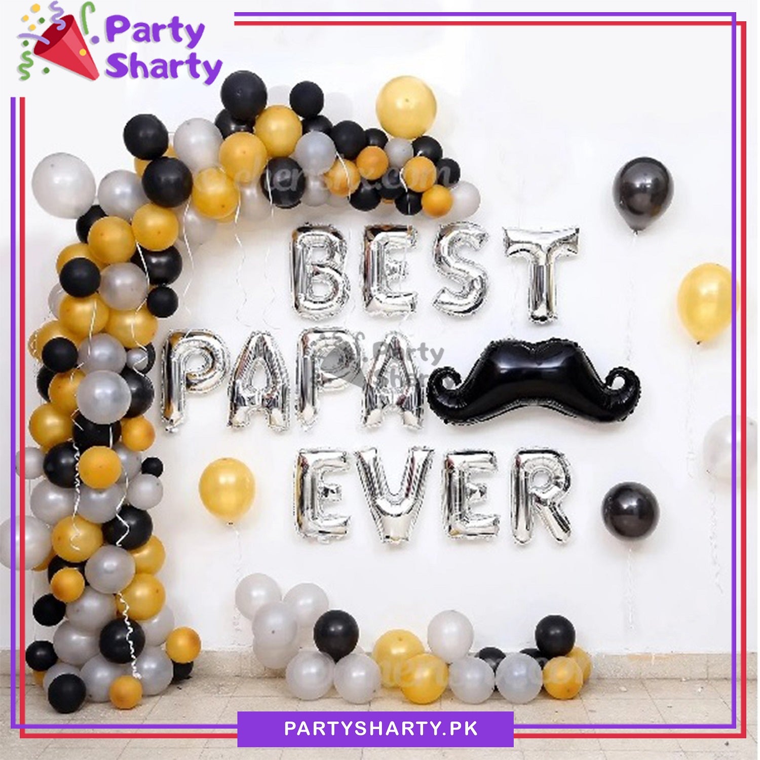 Best Papa Ever Silver with Golden and Black Theme Set For Father's Day and Papa's Birthday Decoration and Celebration